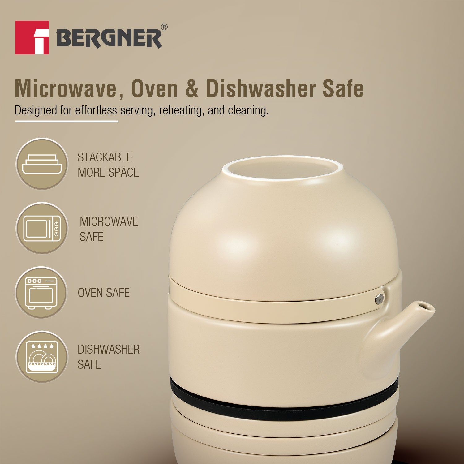 MasterPRO by Bergner Share Play Stoneware 8 Pcs Teaware Set - Warm Beige