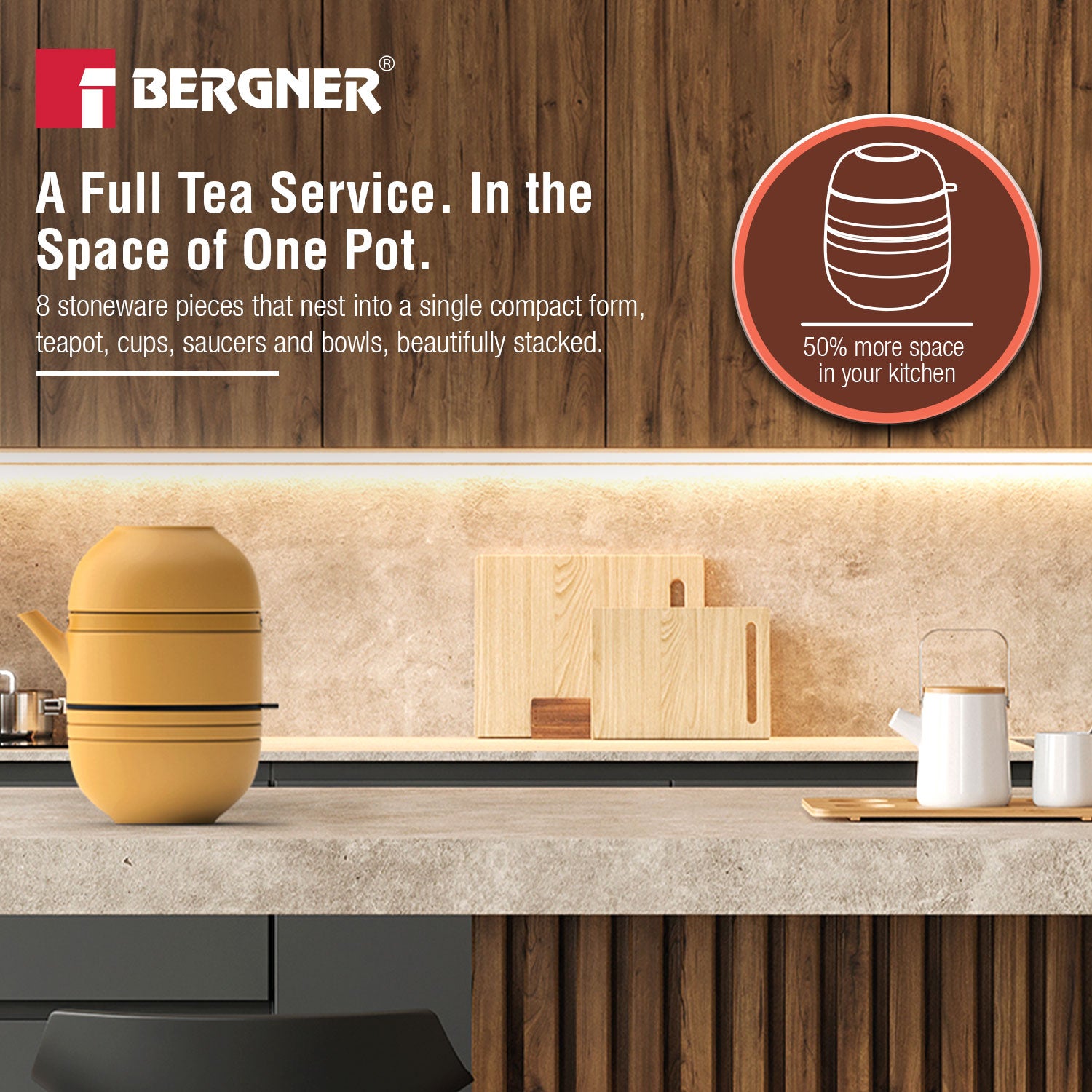 MasterPRO by Bergner Share Play Stoneware 8 Pcs Teaware Set - Mustard Yellow