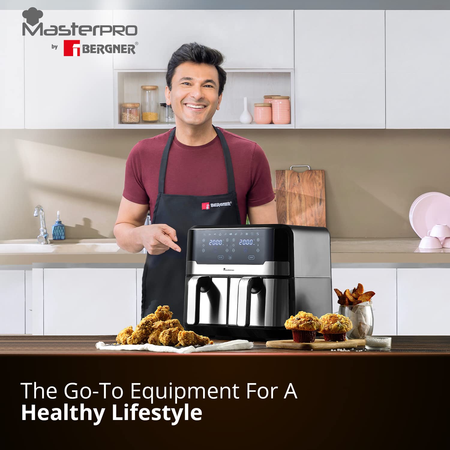MasterPro Multifunctional Dual Air Fryer, 11 Customizable Programs, 4.5 L