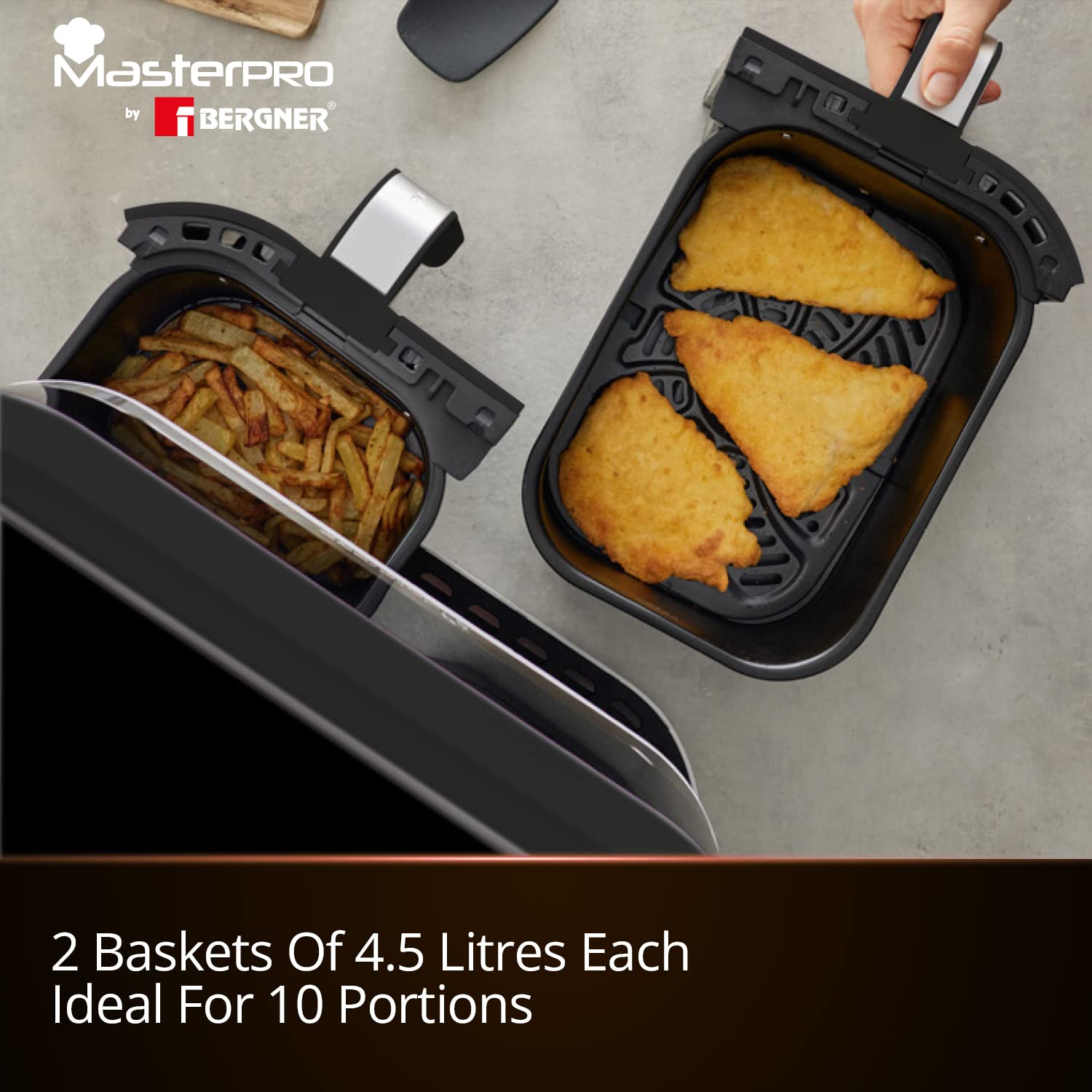 MasterPro Multifunctional Dual Air Fryer, 11 Customizable Programs, 4.5 L