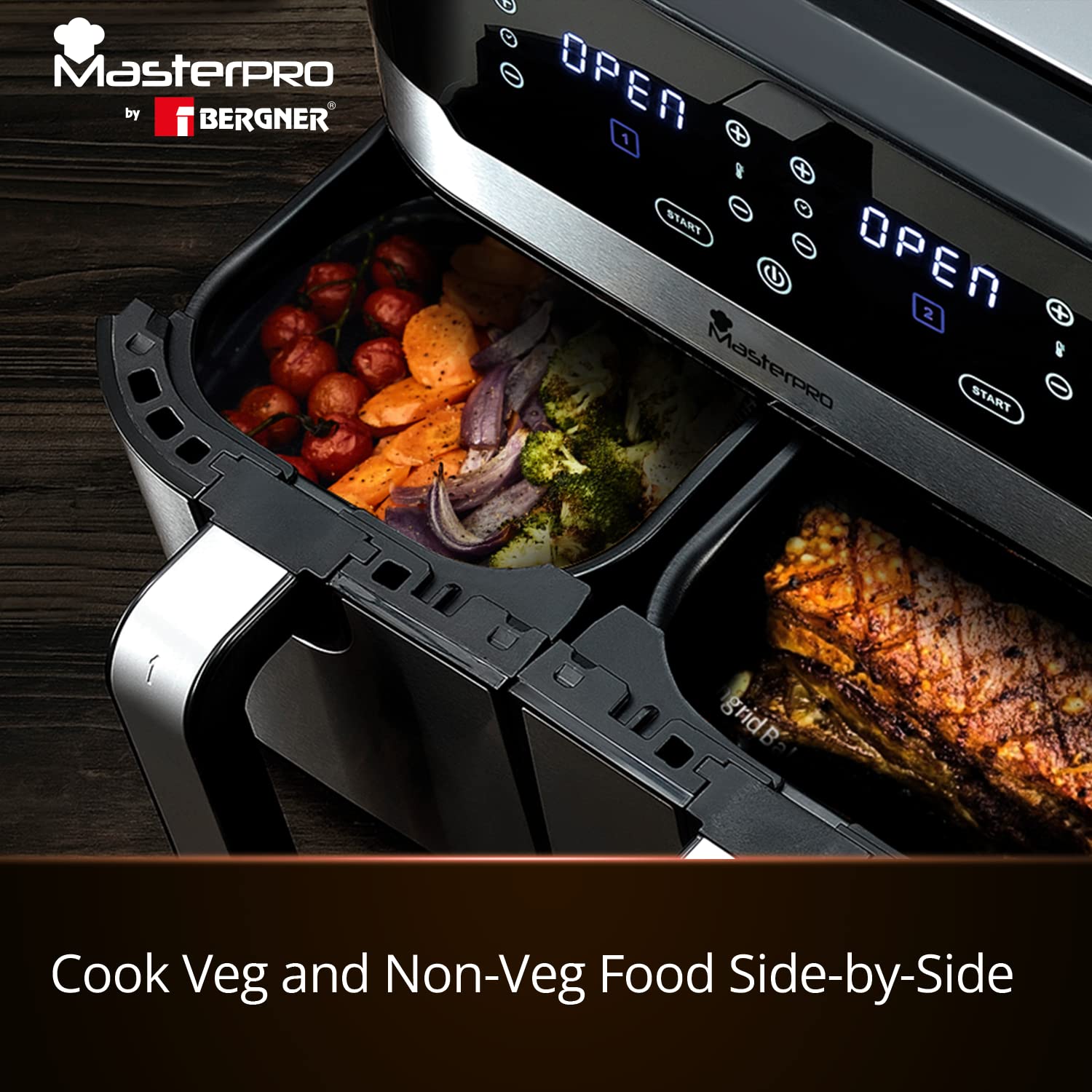 MasterPro Multifunctional Dual Air Fryer, 11 Customizable Programs, 4.5 L