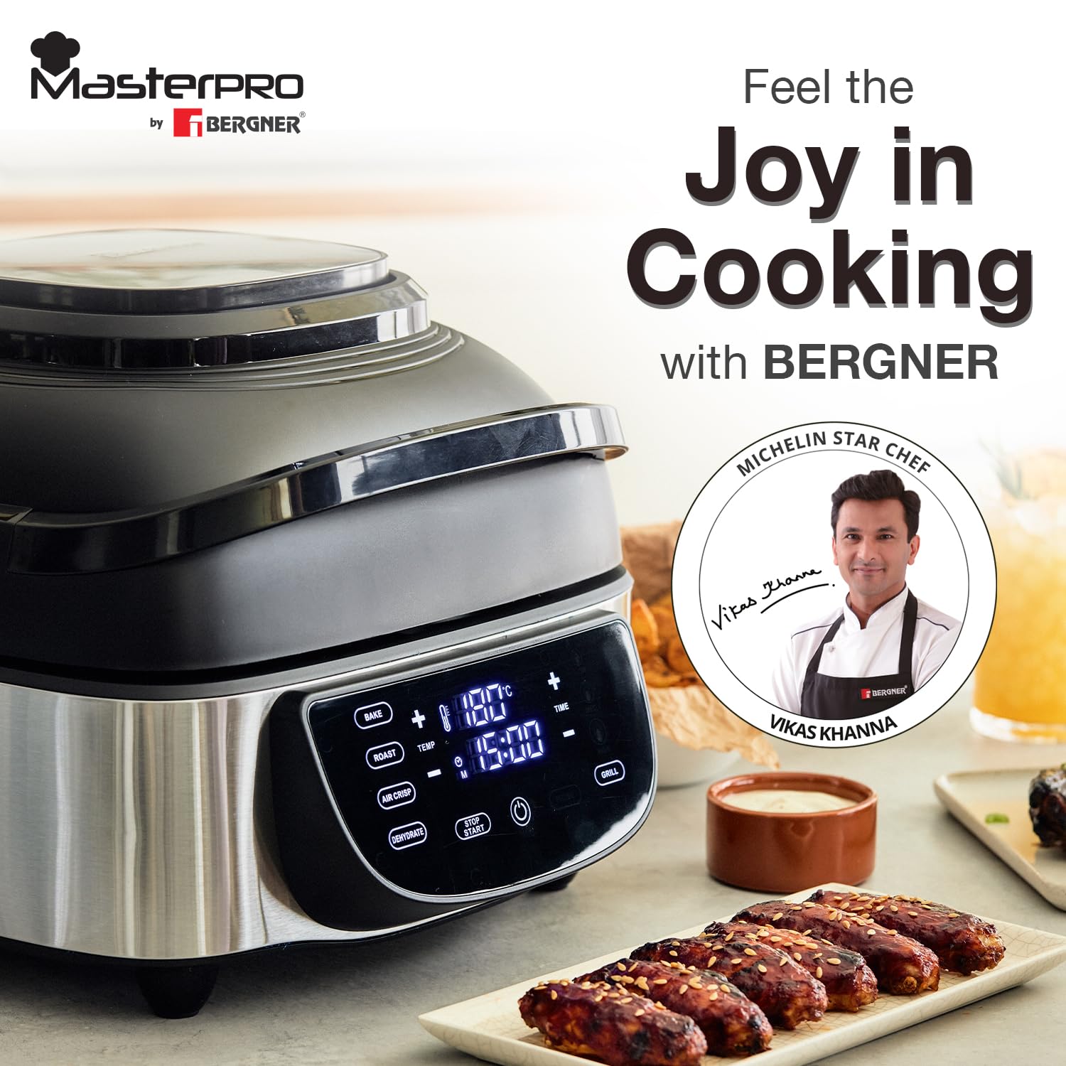 MasterPro Smokeless Grill 7L (1800W), For Air Fry/Bake/Grill/Roast/ Dehydrate