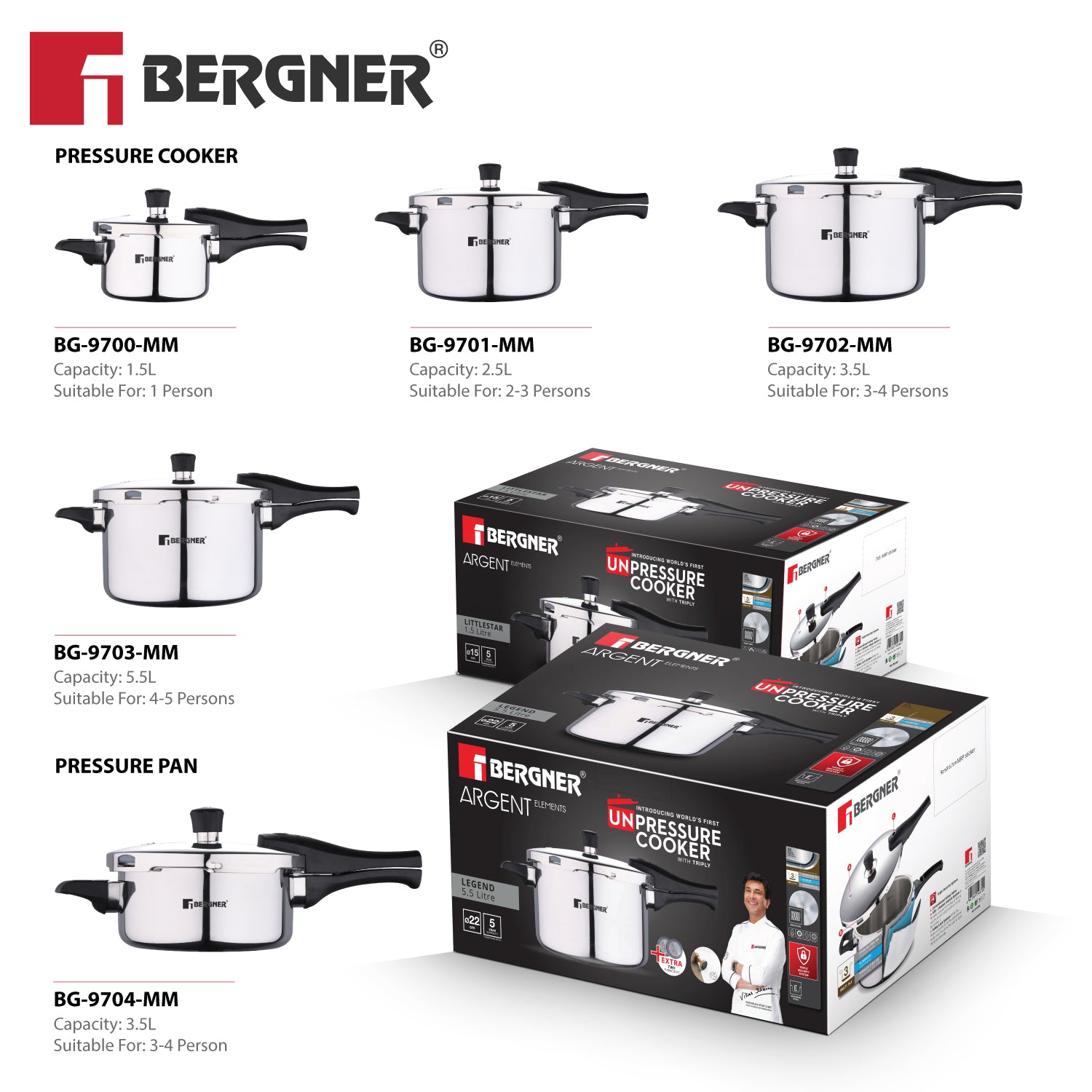 Argent Elements Triply Stainless Steel 3.5 L Outer Lid Pressure Cooker