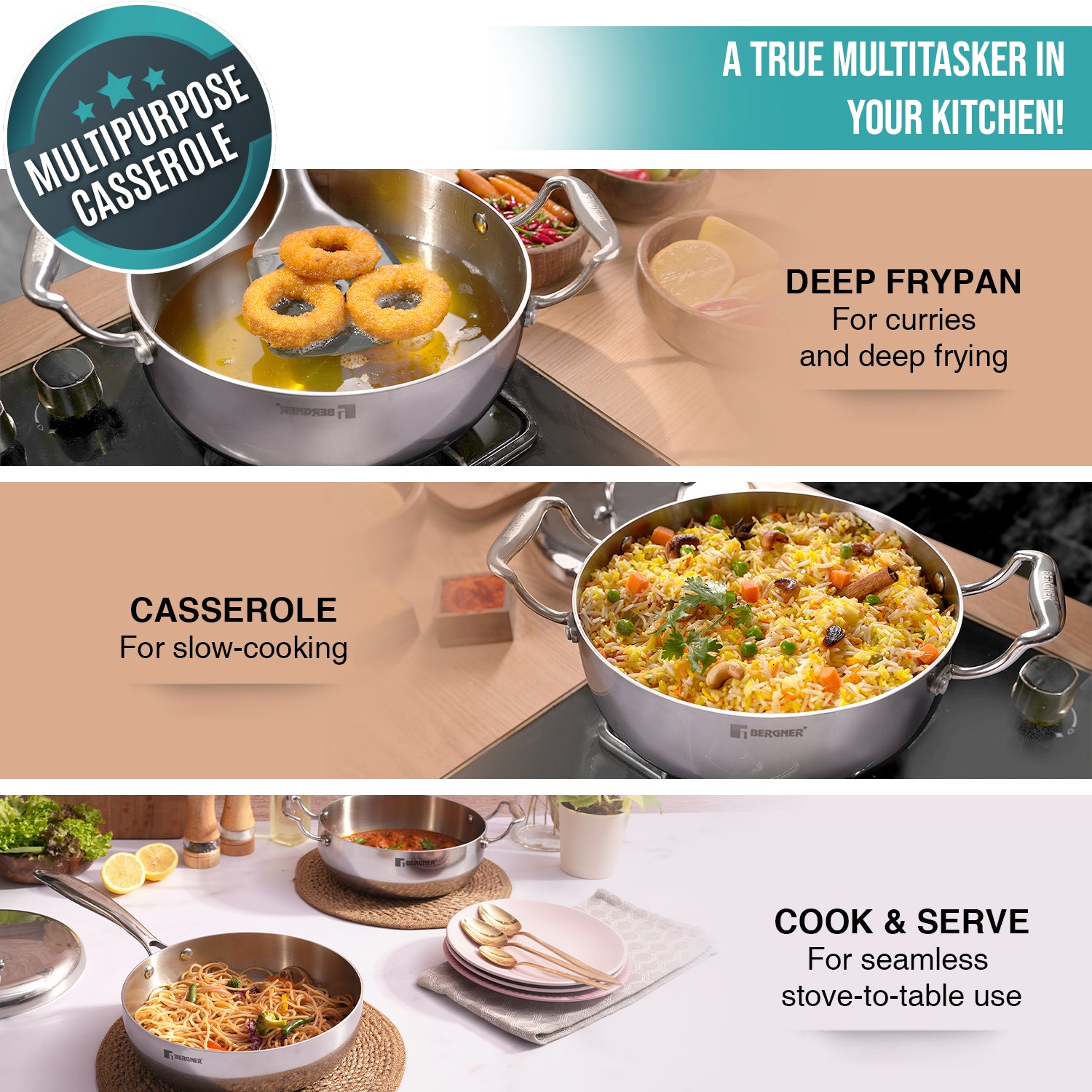 Argent Saira Tri-Ply Stainless Steel Multi Purpose Frypan