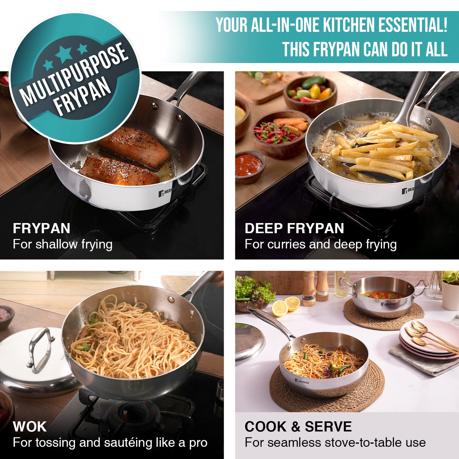 Argent Saira Tri-Ply Stainless Steel Multi Purpose Frypan