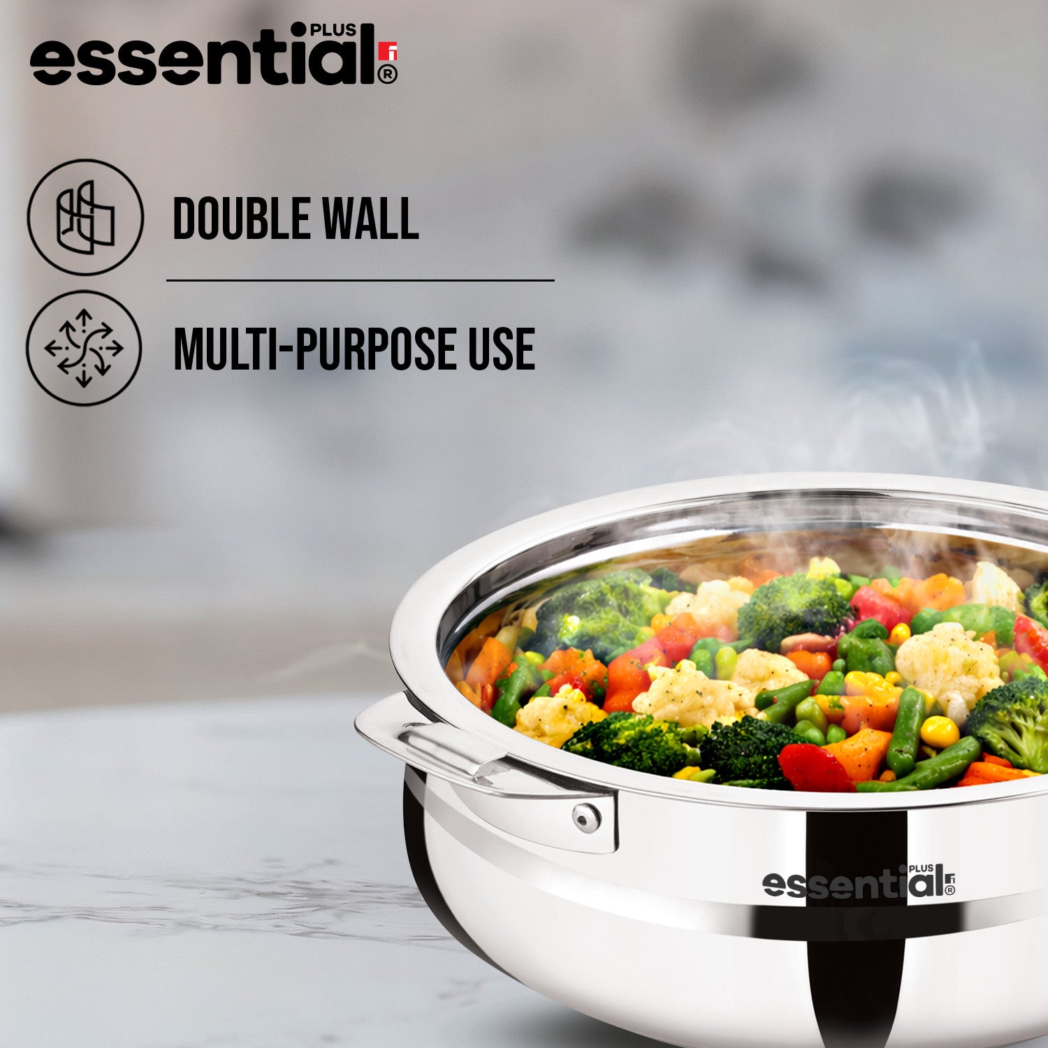 Essential Plus Stainless Steel Belly Shape Hot Pot (Roti Casserole) 2000ml