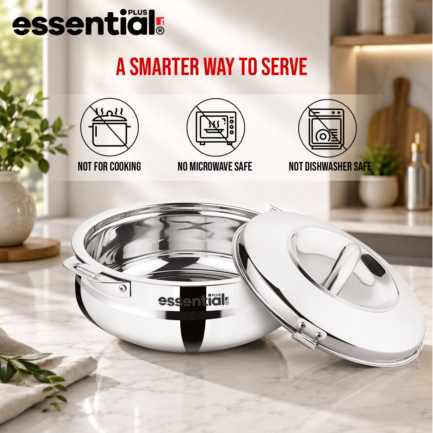 Essential Plus Stainless Steel Belly Shape Hot Pot (Roti Casserole) 2000ml