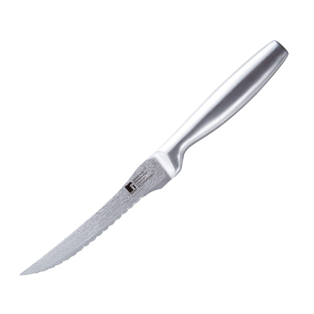 Bergner Argent Stainless Steel 12.5 cm (5 inch) Tomato Knife for Kitchen or Restaurant, Damascus Design, Dishwasher Safe