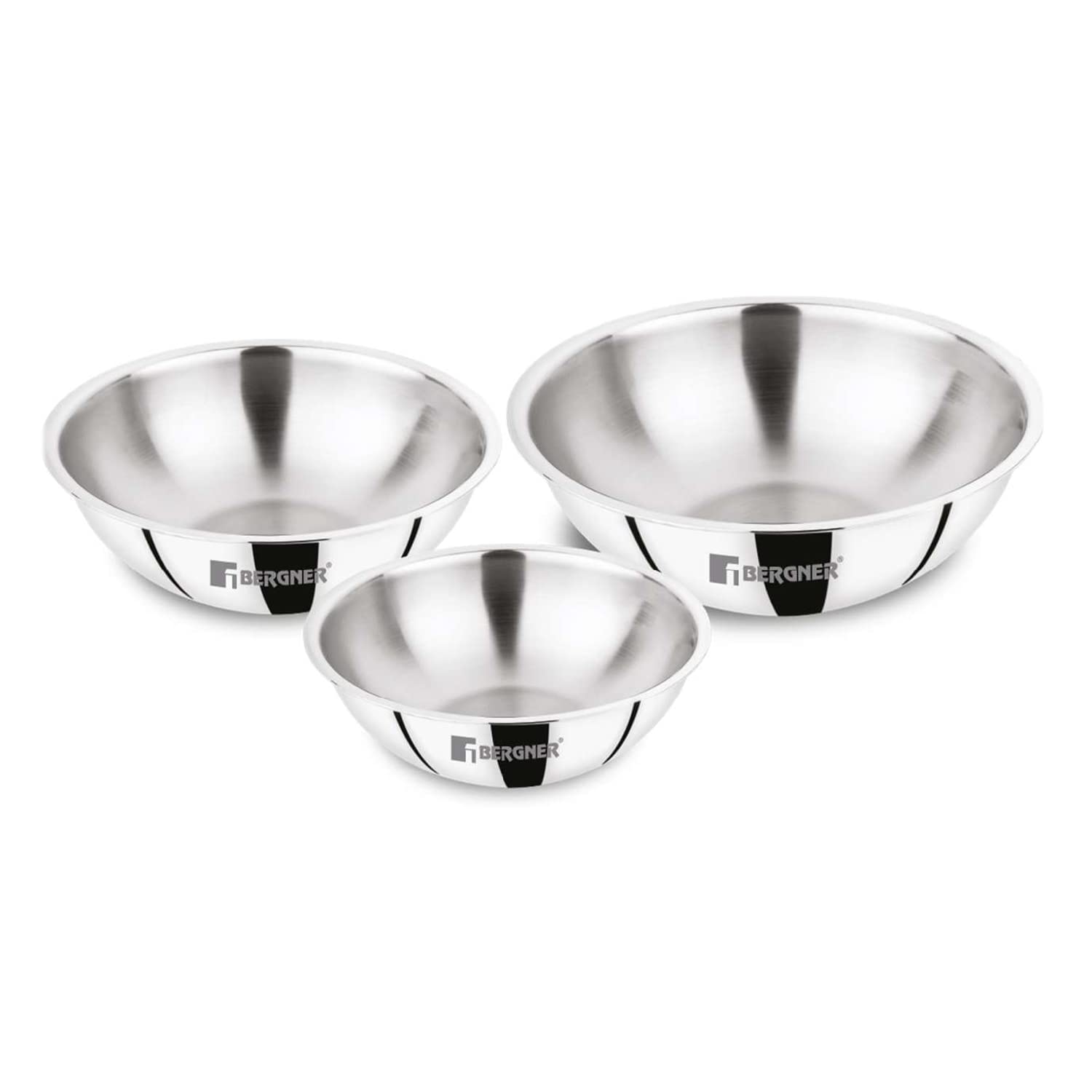 Bergner Argent TriPly Stainless Steel 3 Pcs Tasra Set with Free Pakkad - Full Induction