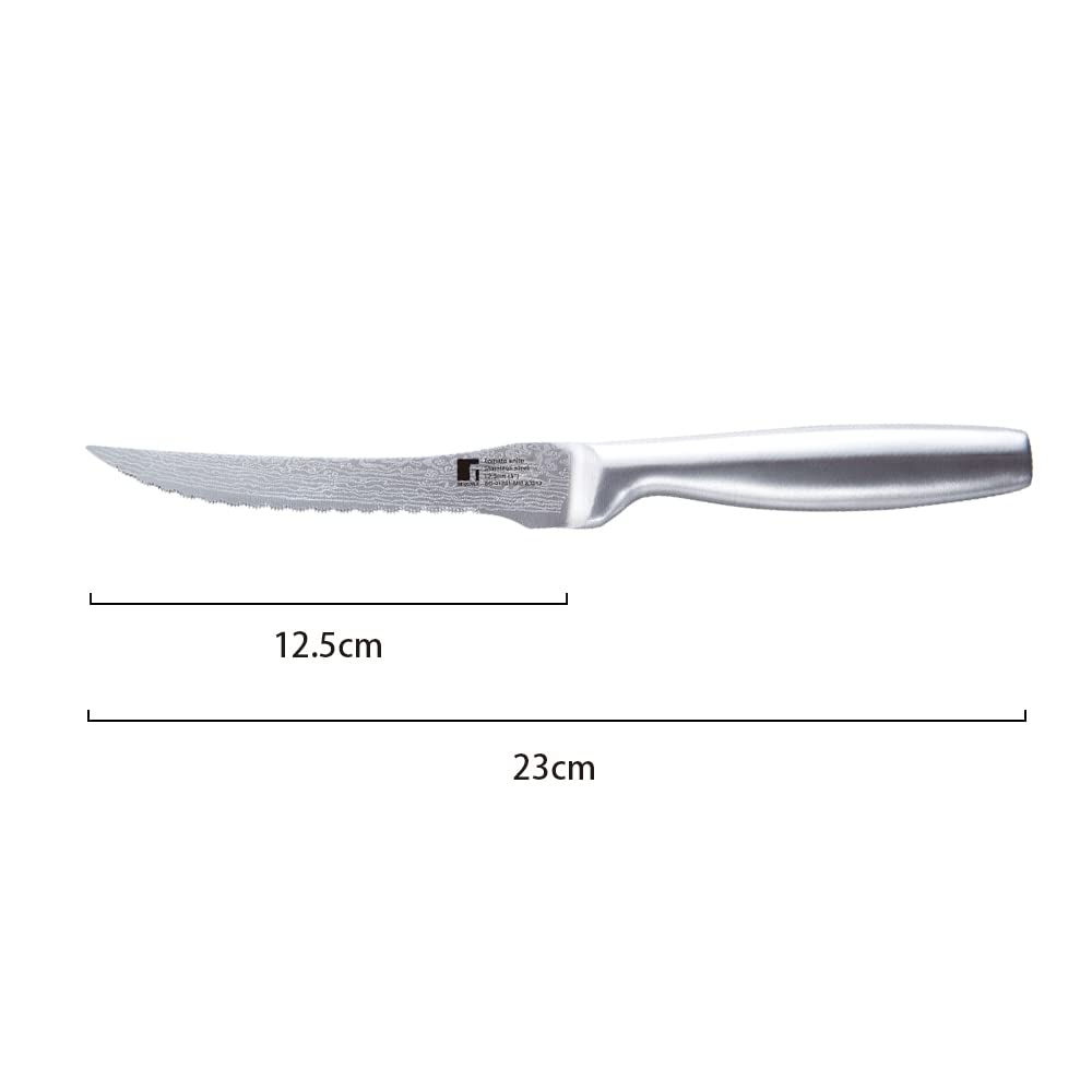 Bergner Argent Stainless Steel 12.5 cm (5 inch) Tomato Knife for Kitchen or Restaurant, Damascus Design, Dishwasher Safe