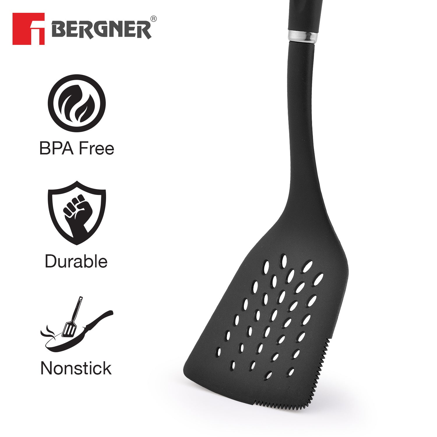 Master Pro Stainless Steel 35.3 cm Slotted Turner with Nylon Handle