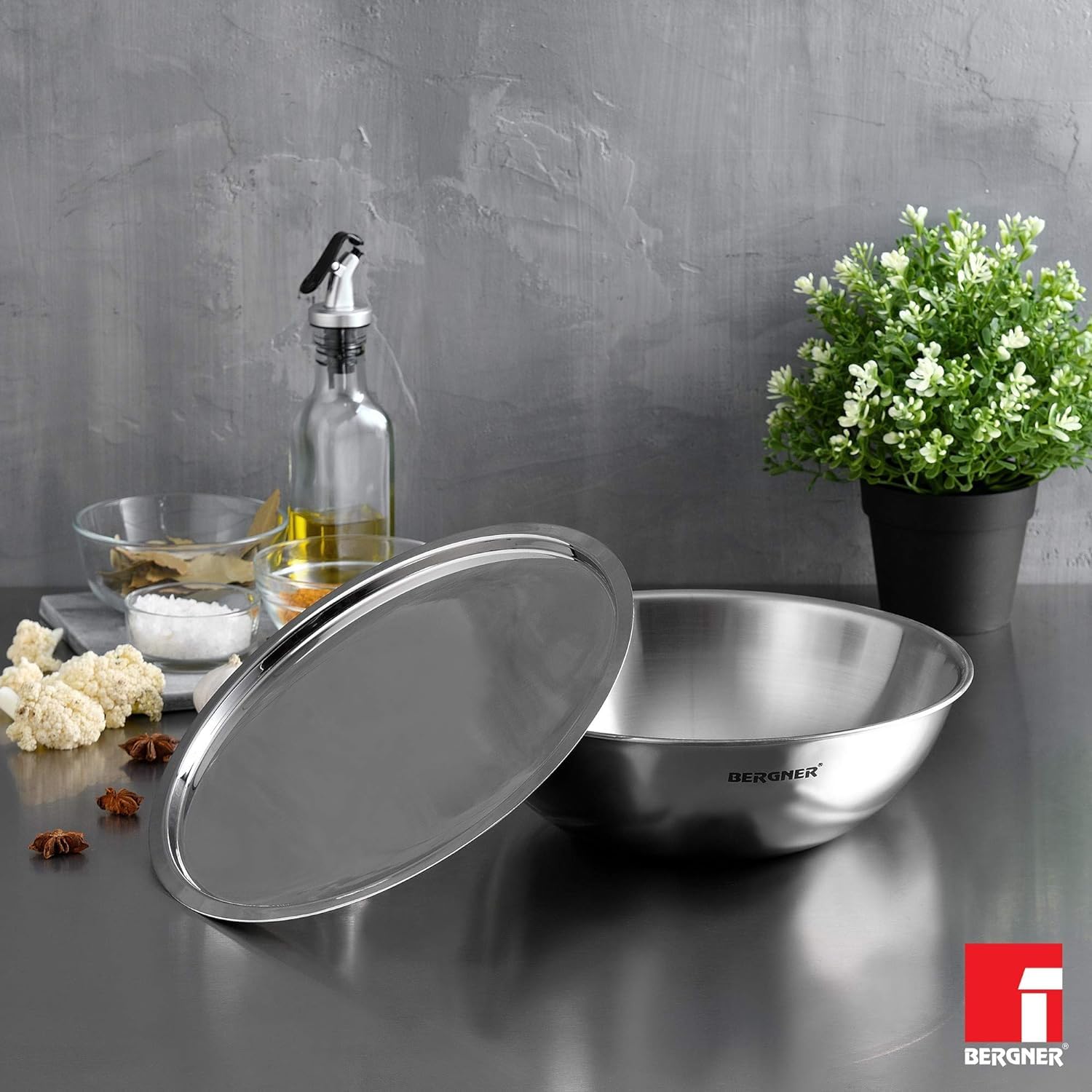 Bergner Argent 20cm (1.5L) TriPly Stainless Steel Tasra with Stainless Steel Lid - Induction Bottom