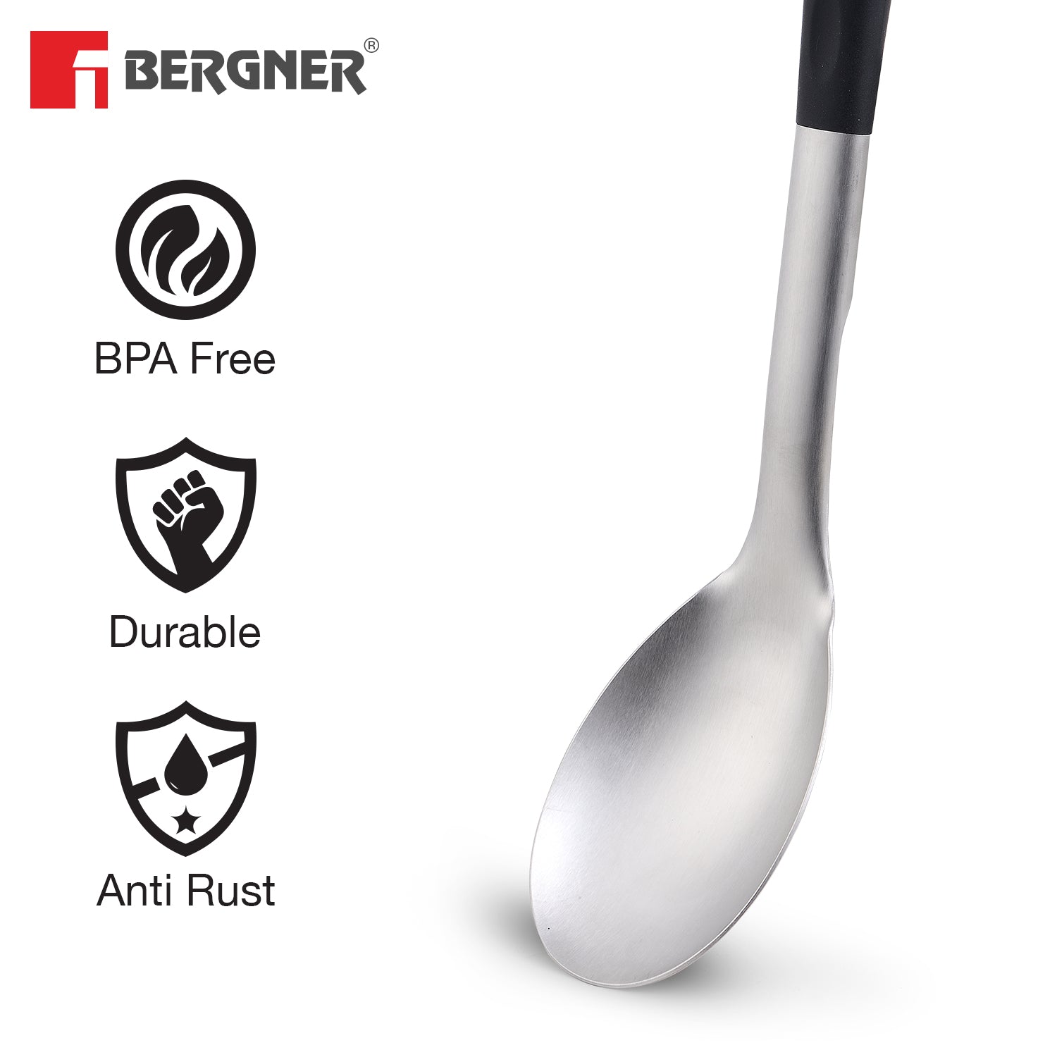Master Pro Stainless Steel 32.7 cm Kitchen Spoon with Nylon Handle, Lightweight, Hanging Loop
