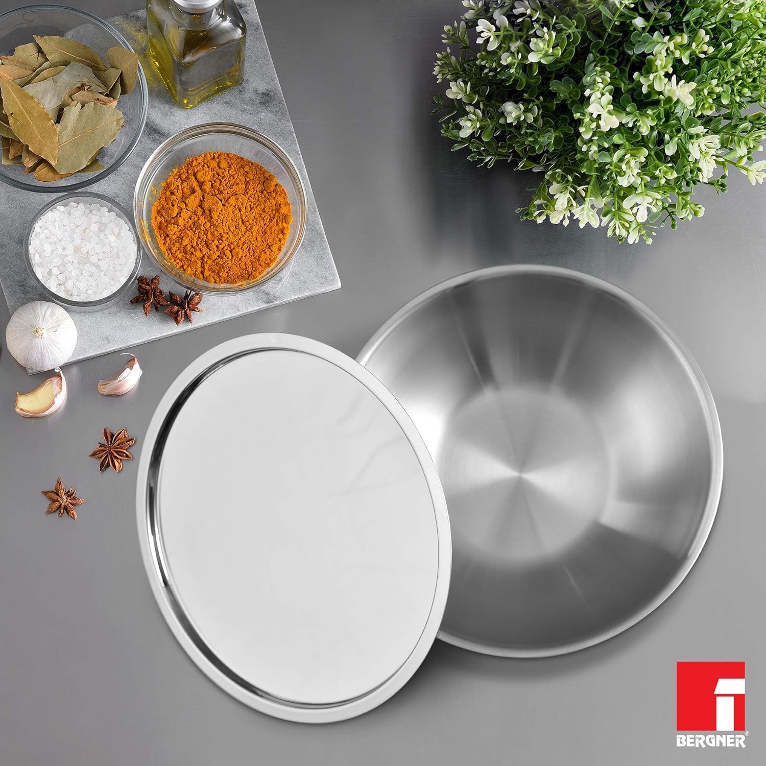 Bergner Argent 26cm (3.6L) TriPly Stainless Steel Tasra with Stainless Steel Lid - Induction Bottom