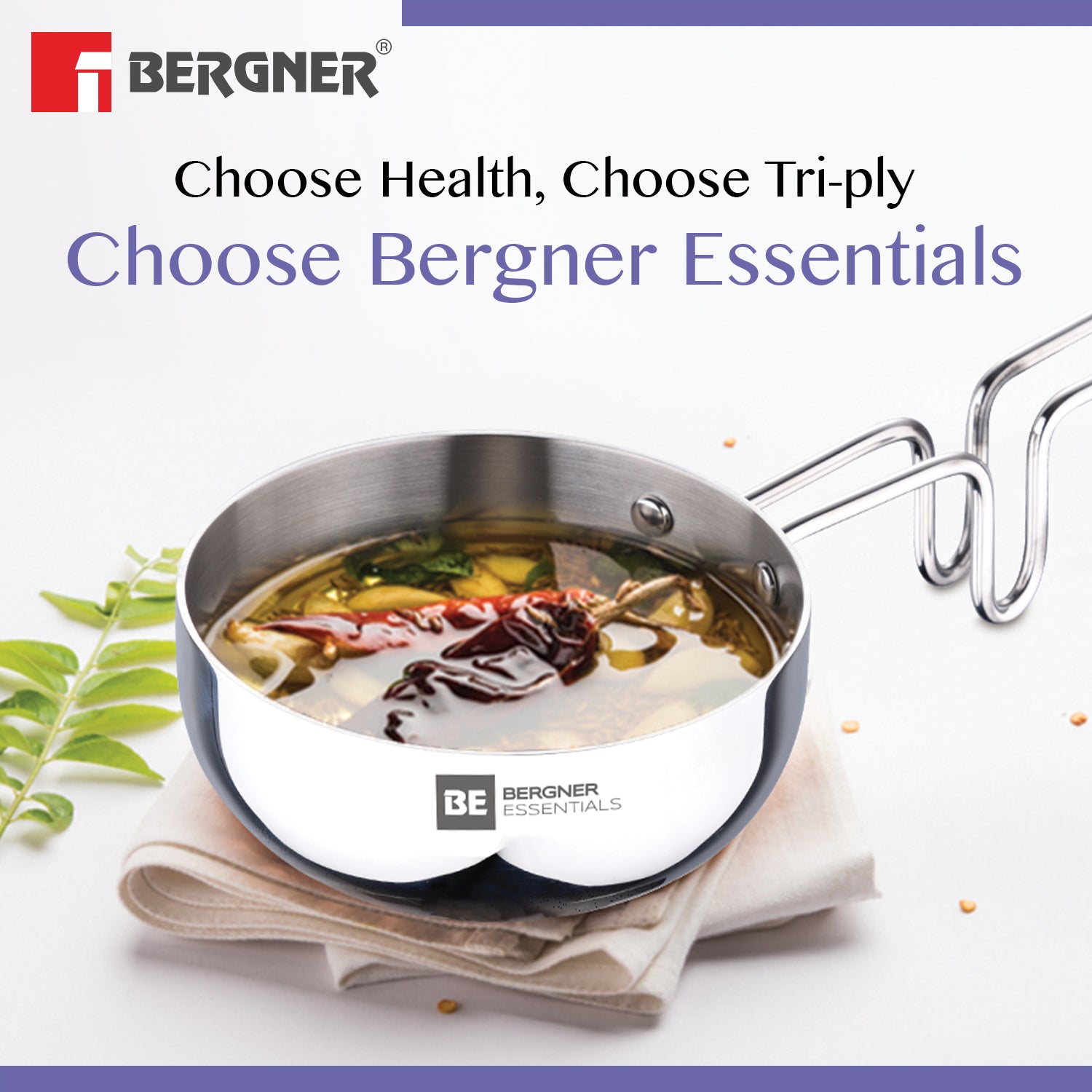 Bergner BE Bergner Essentials Tri-Ply Stainless Steel Tadka Pan - Induction Bottom (5-Year Warranty)