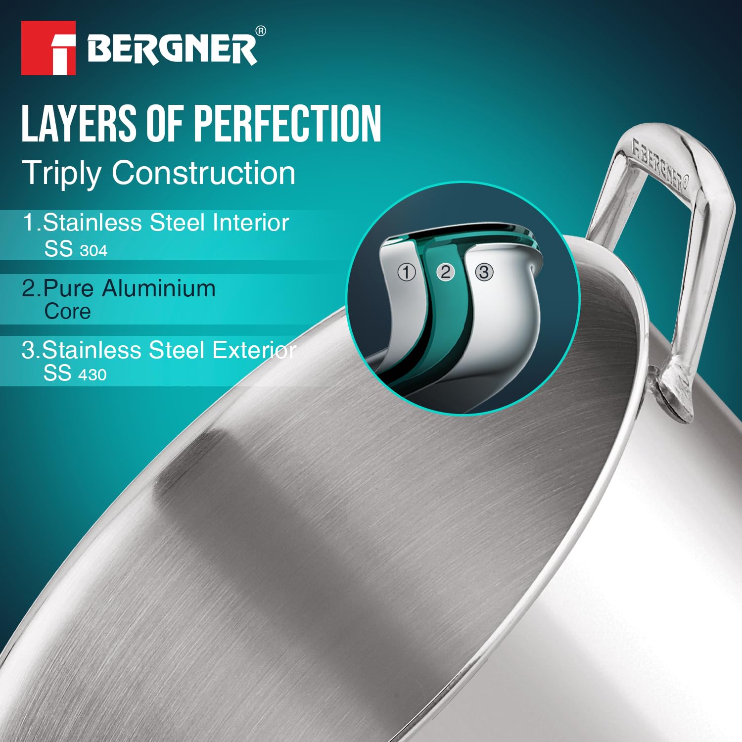 Argent Plus TriPly Stainless Steel 24cm (5.3L) Biryani Pot - Full Induction