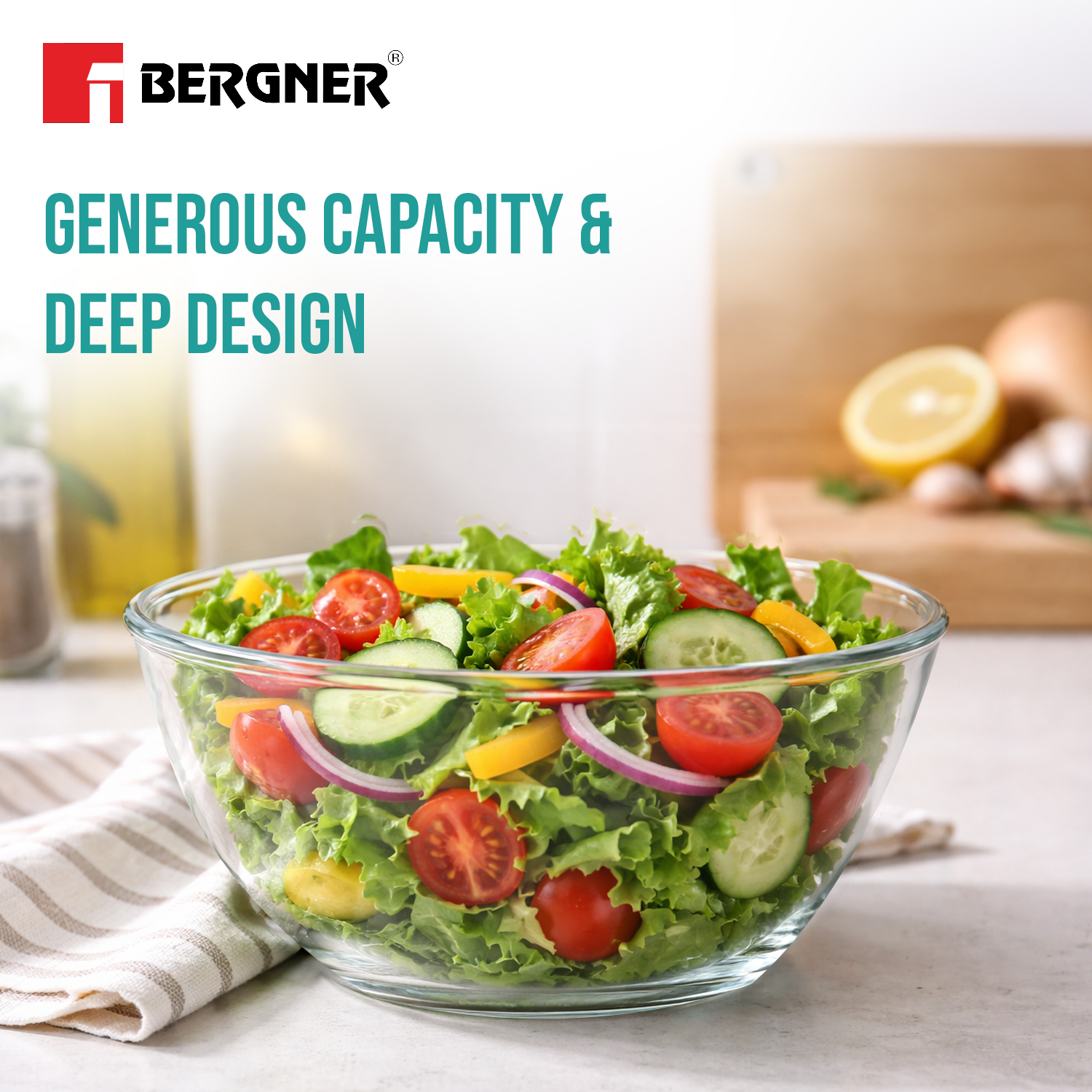 Ambiento Borosilicate Glass Salad Bowl Set 2pcs - 1L & 1.6L