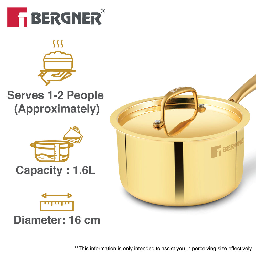 Bergner Peetlam Saucepan with Lid 16cm/1.6L, Traditional, Tin/Kalai Coated Brass