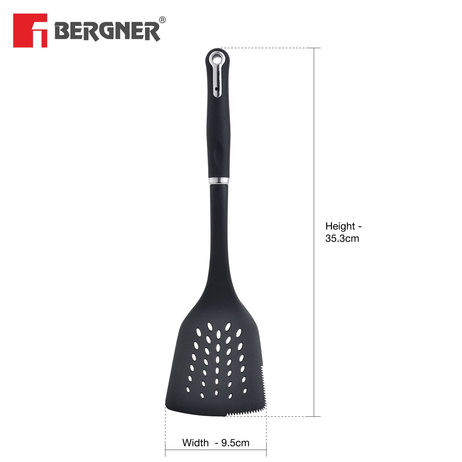 Master Pro Stainless Steel 35.3 cm Slotted Turner with Nylon Handle
