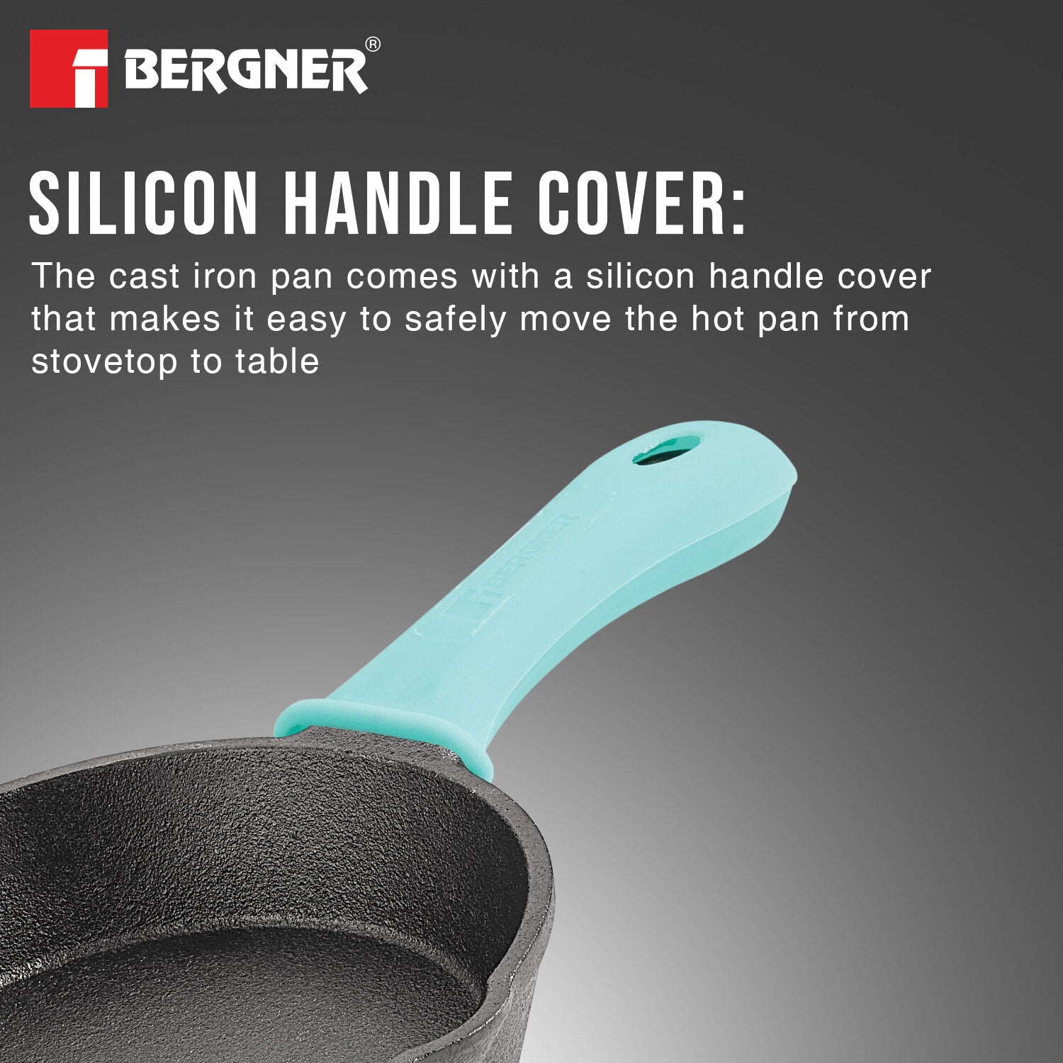 Bergner Eco Cast Iron 15 cm Skillet, Pre-Seasoned, Comes with Silicone Sleeve - Induction Bottom