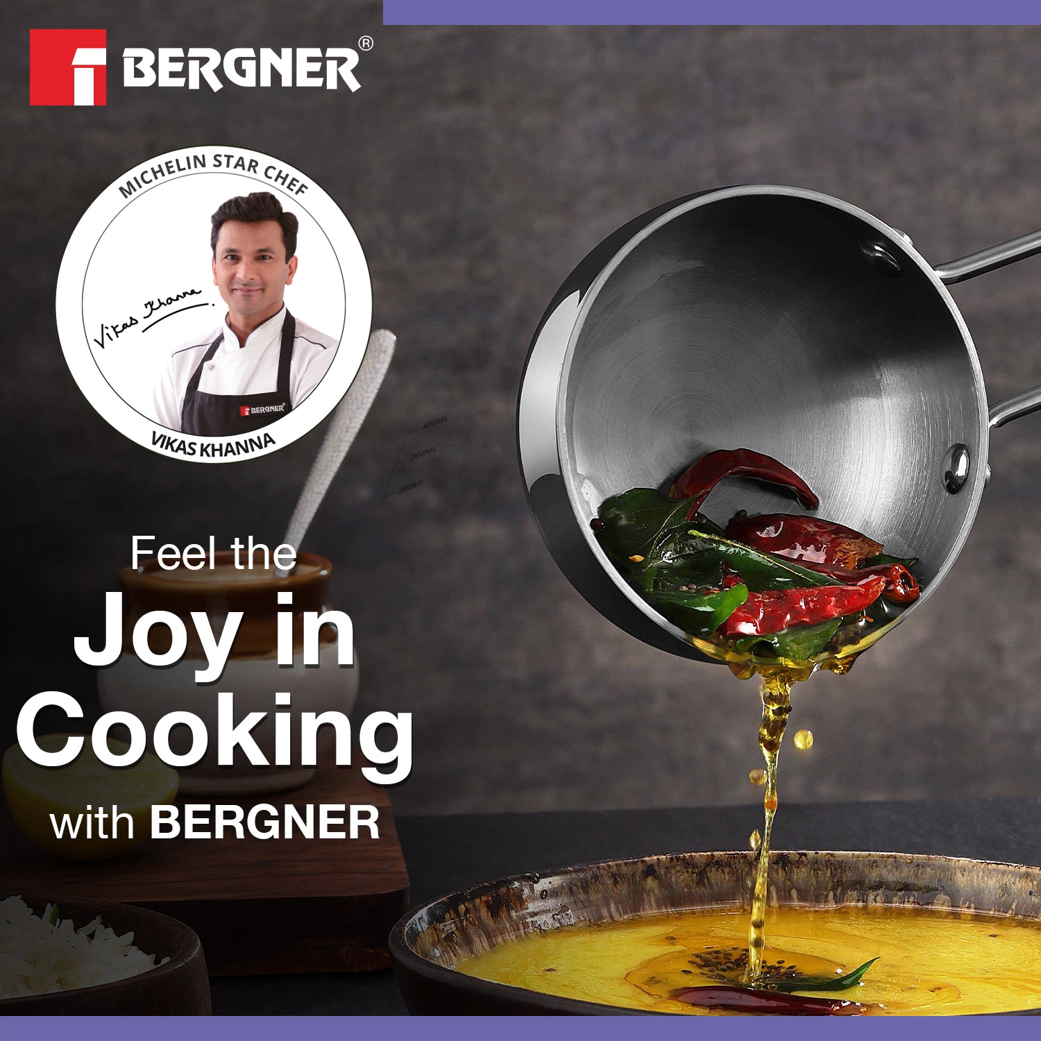 Bergner BE Bergner Essentials Tri-Ply Stainless Steel Tadka Pan - Induction Bottom (5-Year Warranty)