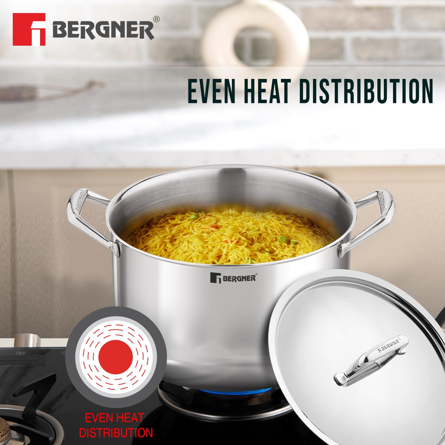 Argent Plus TriPly Stainless Steel 24cm (5.3L) Biryani Pot - Full Induction