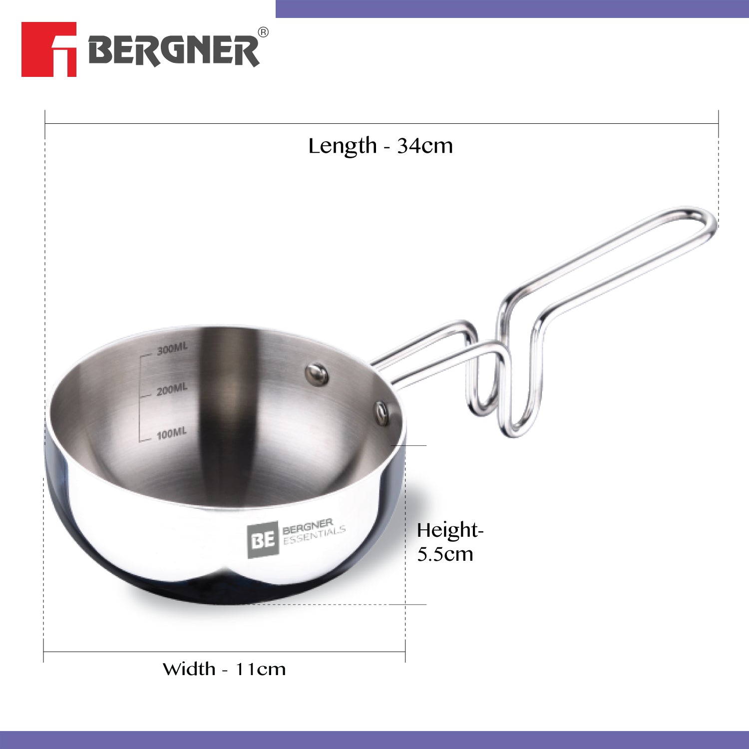 Bergner BE Bergner Essentials Tri-Ply Stainless Steel Tadka Pan - Induction Bottom (5-Year Warranty)