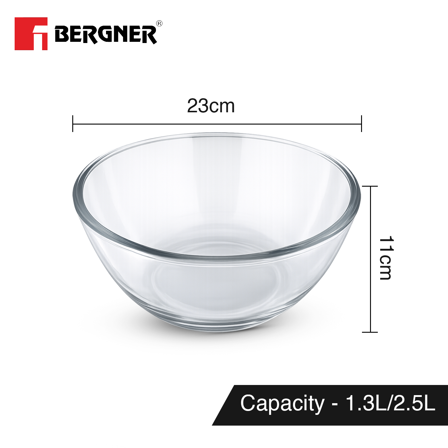 Ambiento Borosilicate Glass Salad Bowl Set 2pcs - 1.3L & 2.5L