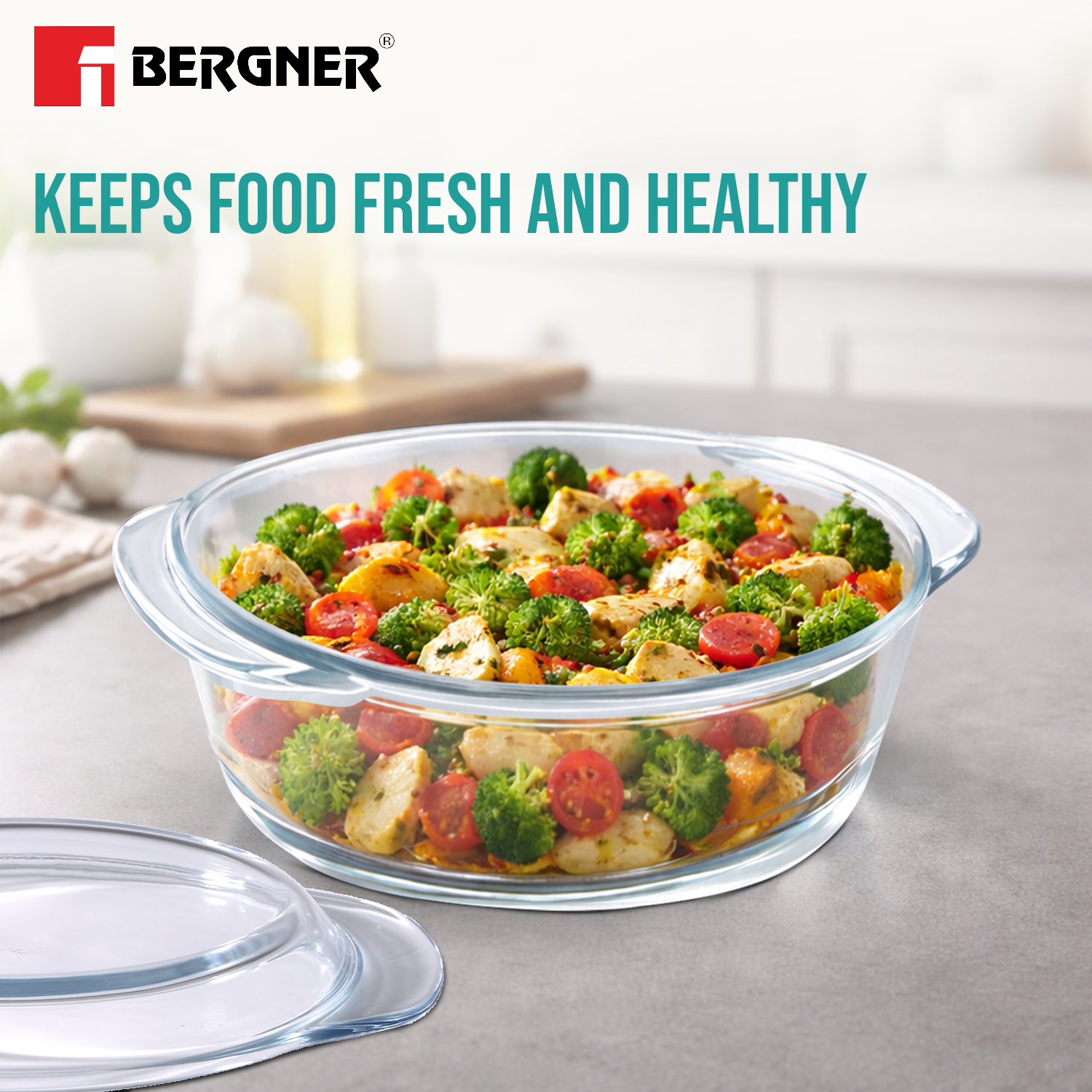 Ambiento Borosilicate Glass Casserole With Lid 1.5L