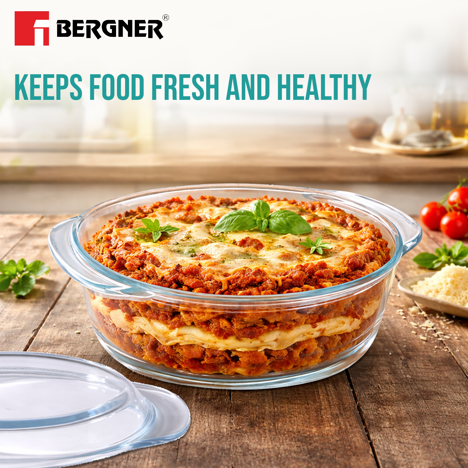 Ambiento Borosilicate Glass Casserole With Lid 1L
