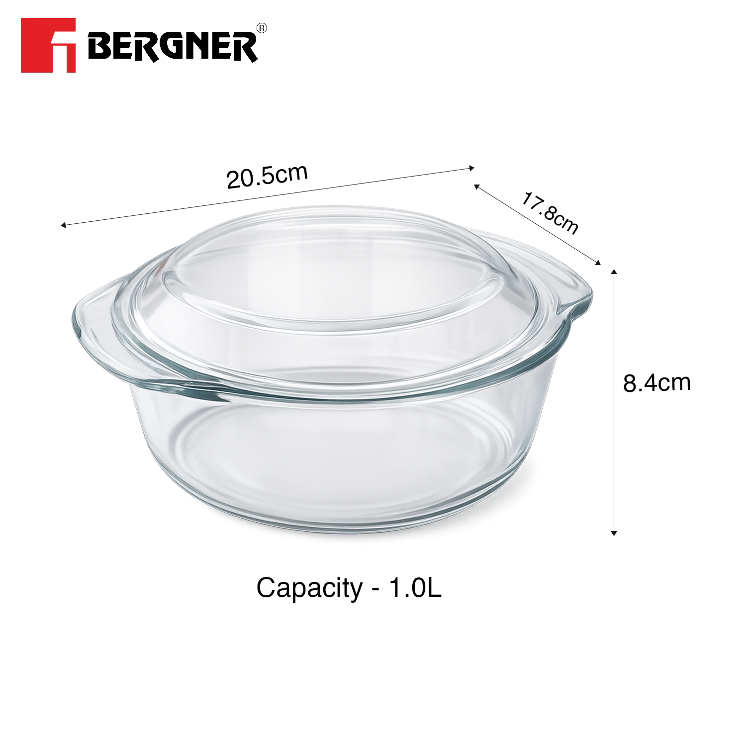 Ambiento Borosilicate Glass Casserole With Lid 1L