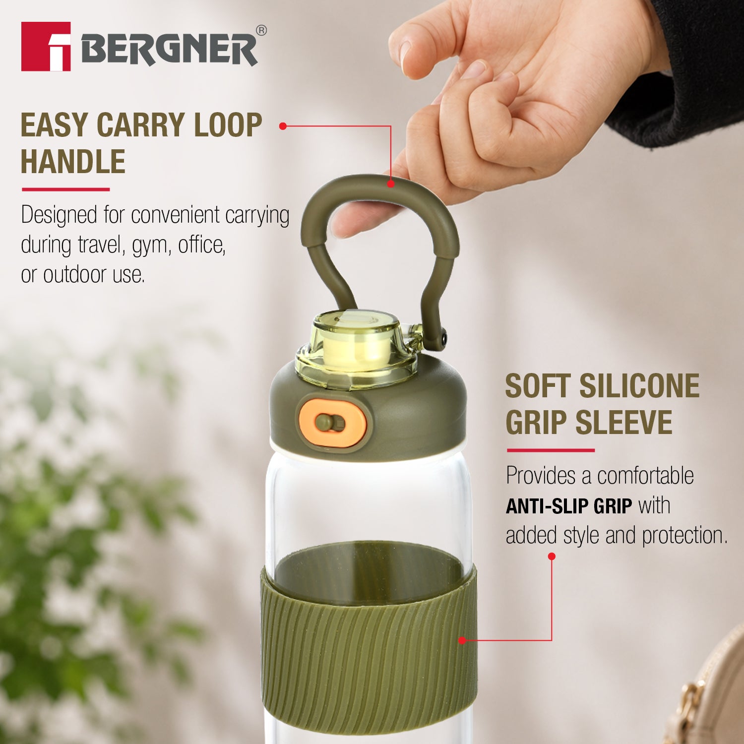 Borosilicate Glass Water Bottle (600ml), Leakproof