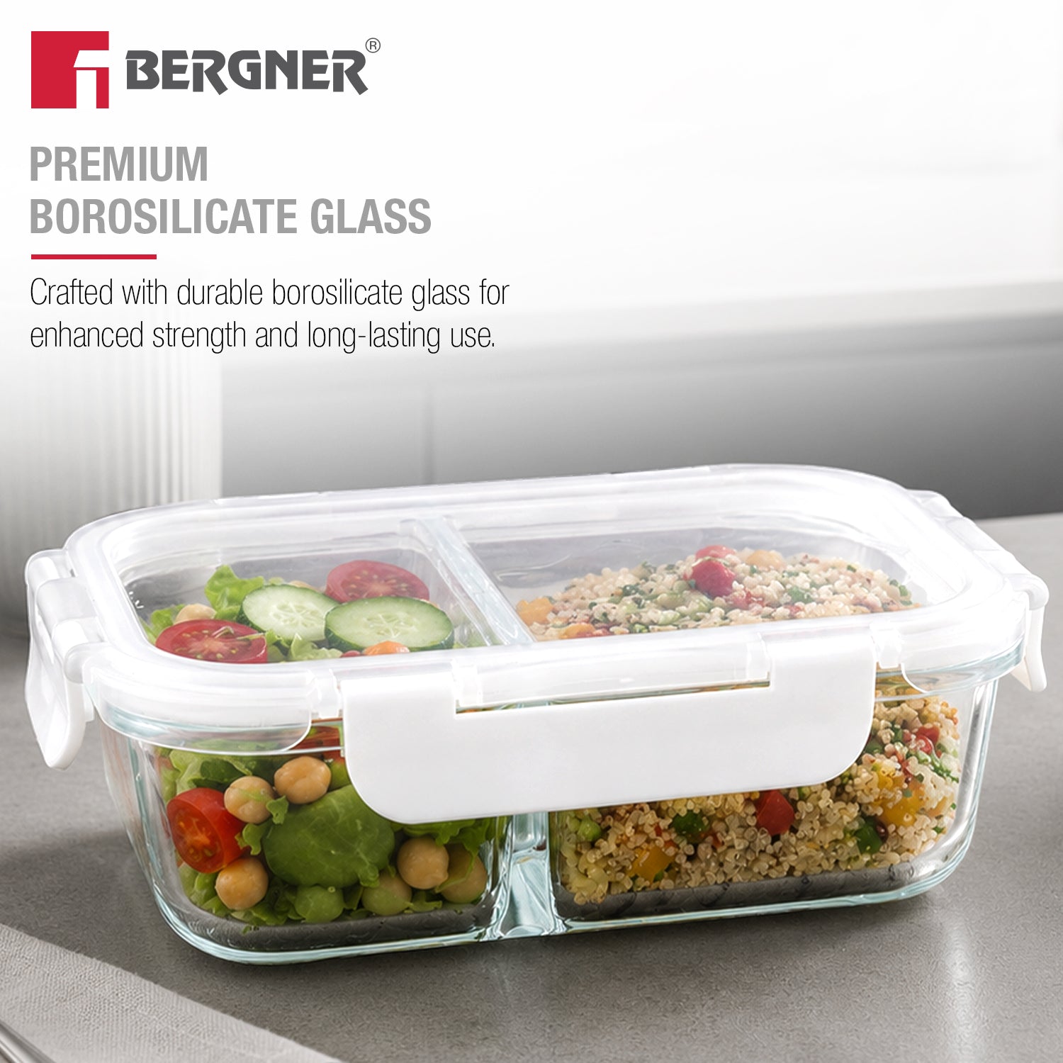 Borosilicate Glass Food Container/Lunch Box 580ml with two Compartment