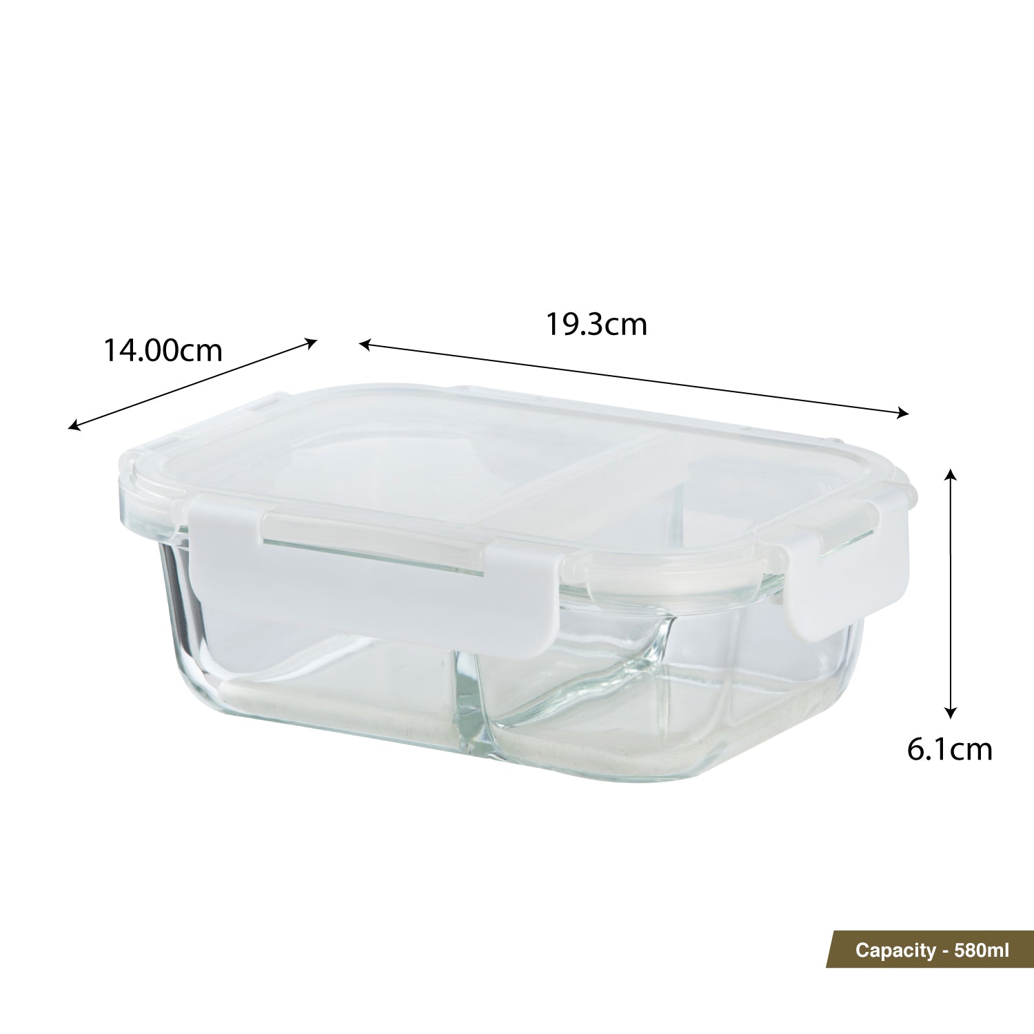 Borosilicate Glass Food Container/Lunch Box 580ml with two Compartment