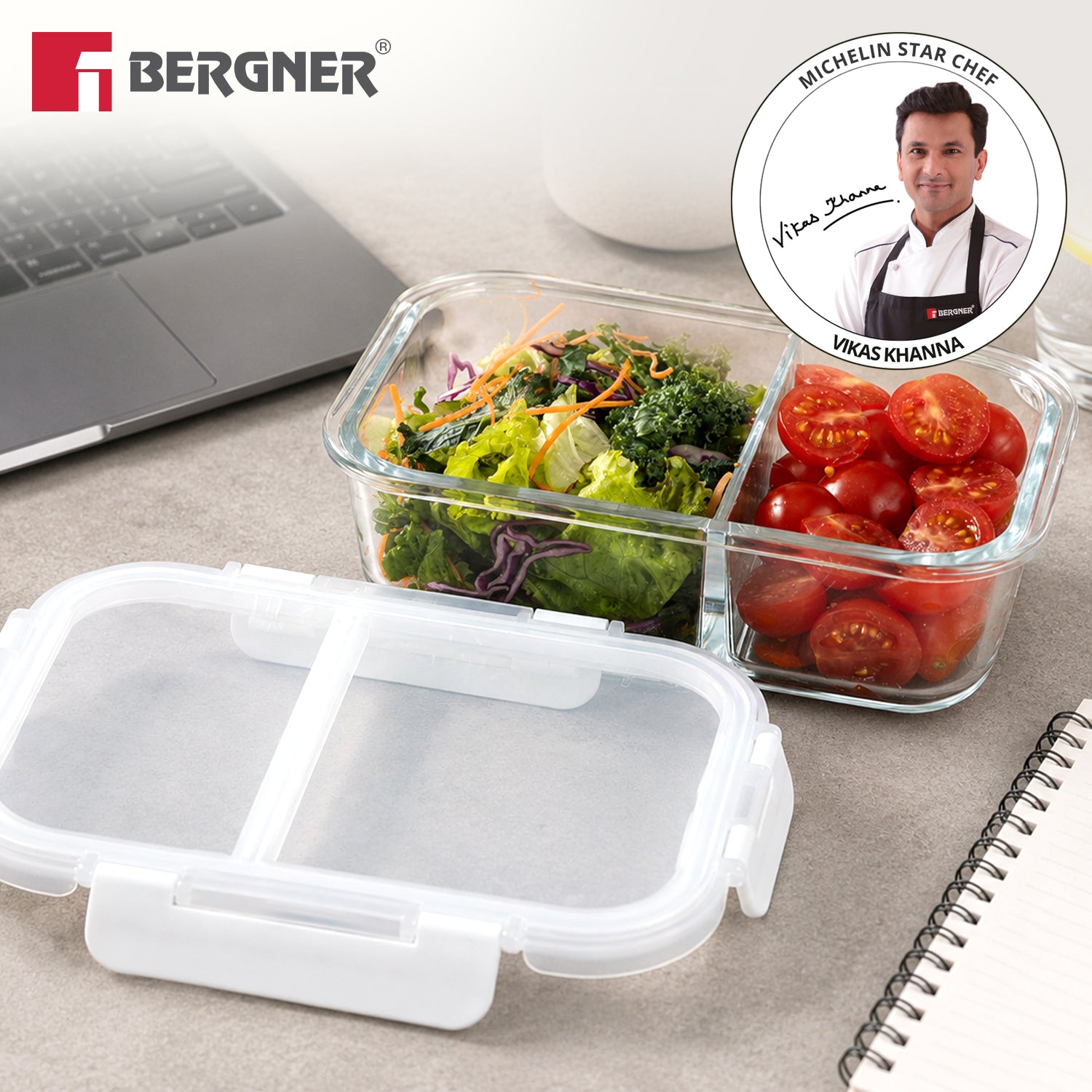 Borosilicate Glass Food Container/Lunch Box 980ml with two Compartment