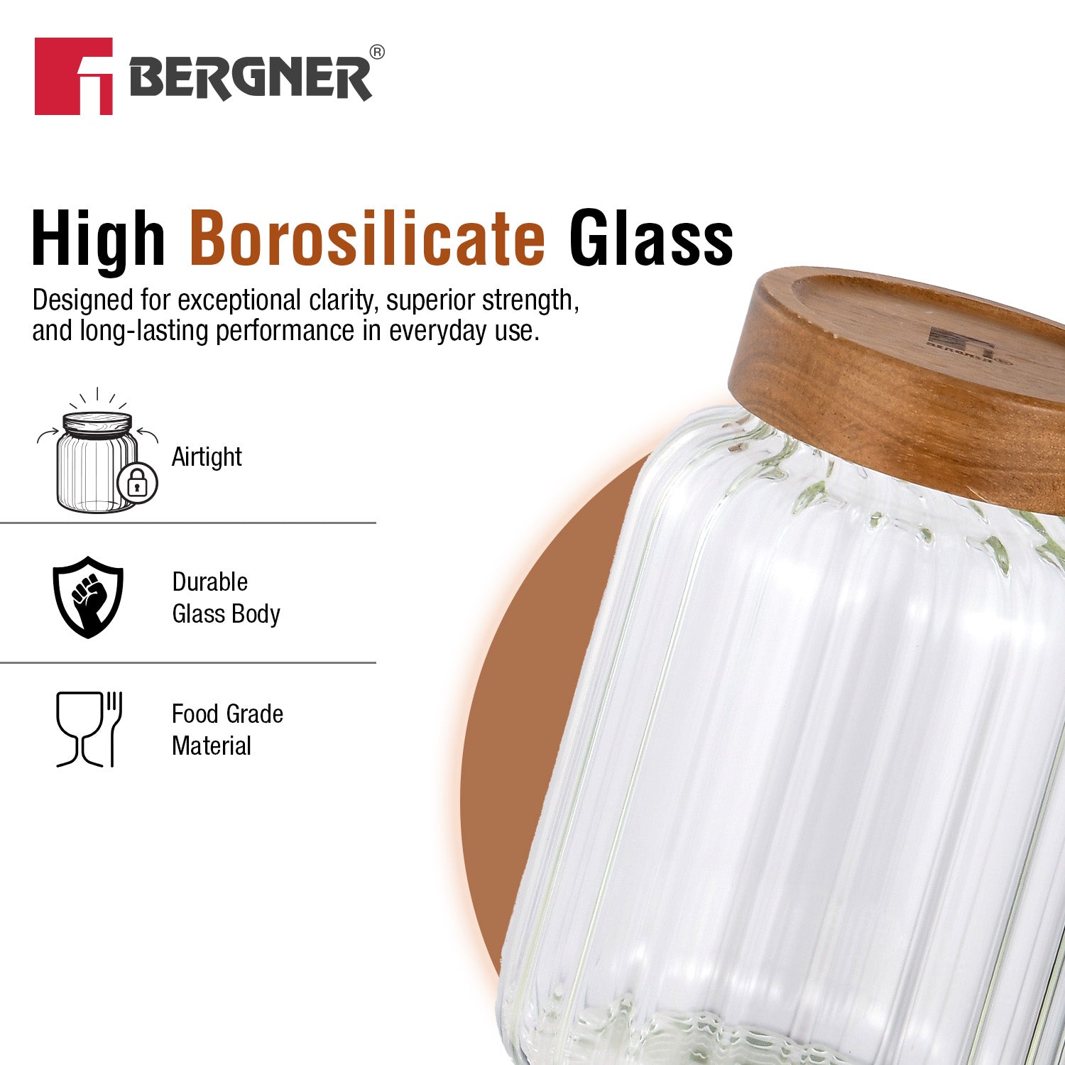 Acadia Borosiliate  Stripe Design Glass Jar (1930ml)