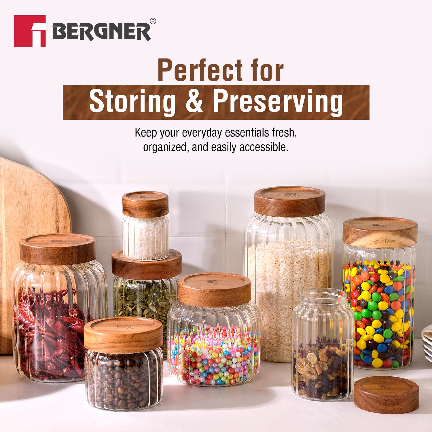 Acadia Borosiliate  Stripe Design Glass Jar (1300ml)