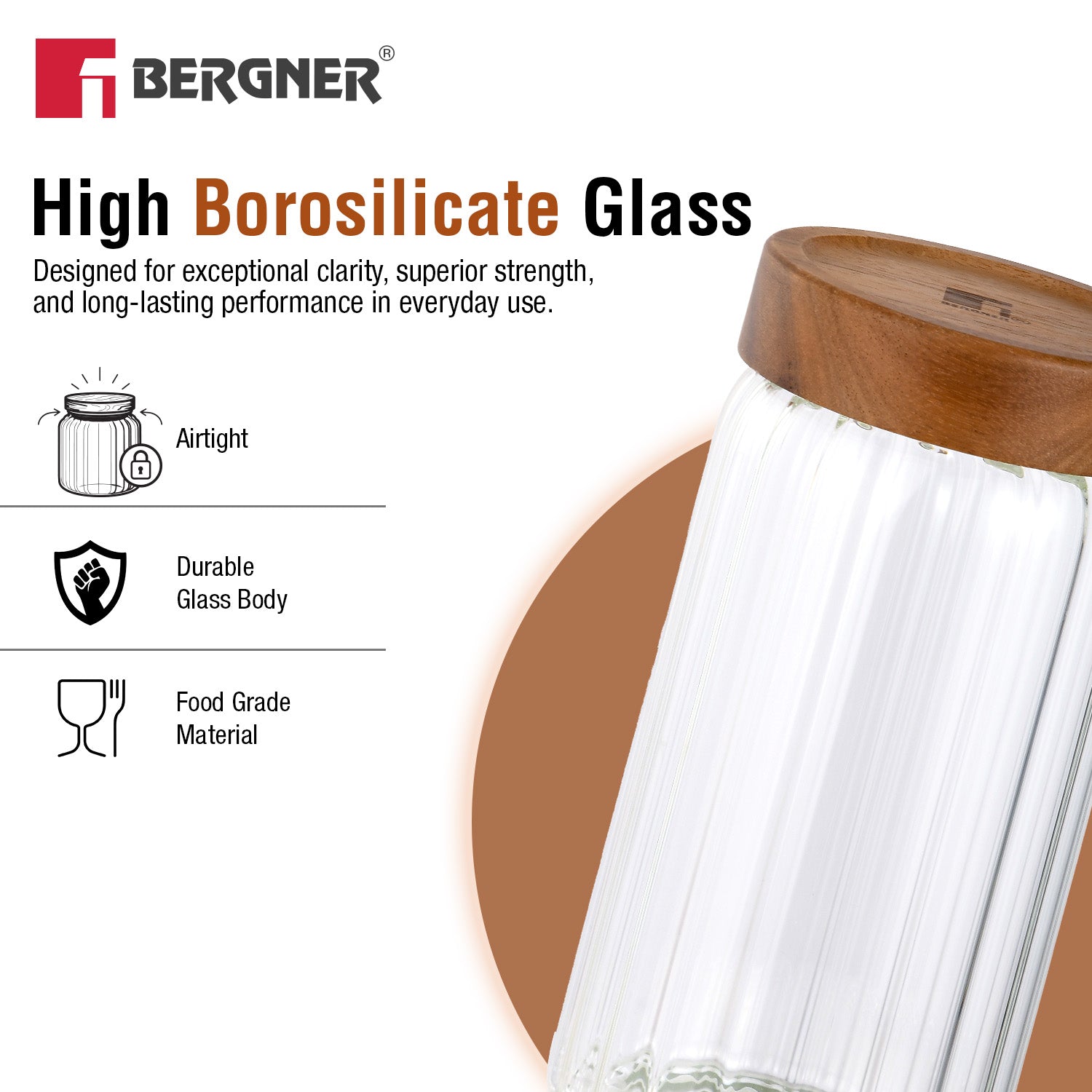 Acadia Borosiliate  Stripe Design Glass Jar (1250ml)