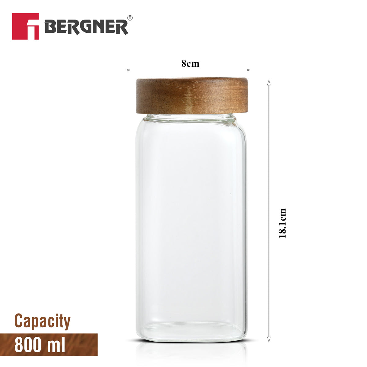Acadia 800ml Square Borosilicate Glass Jar with Wooden Lid