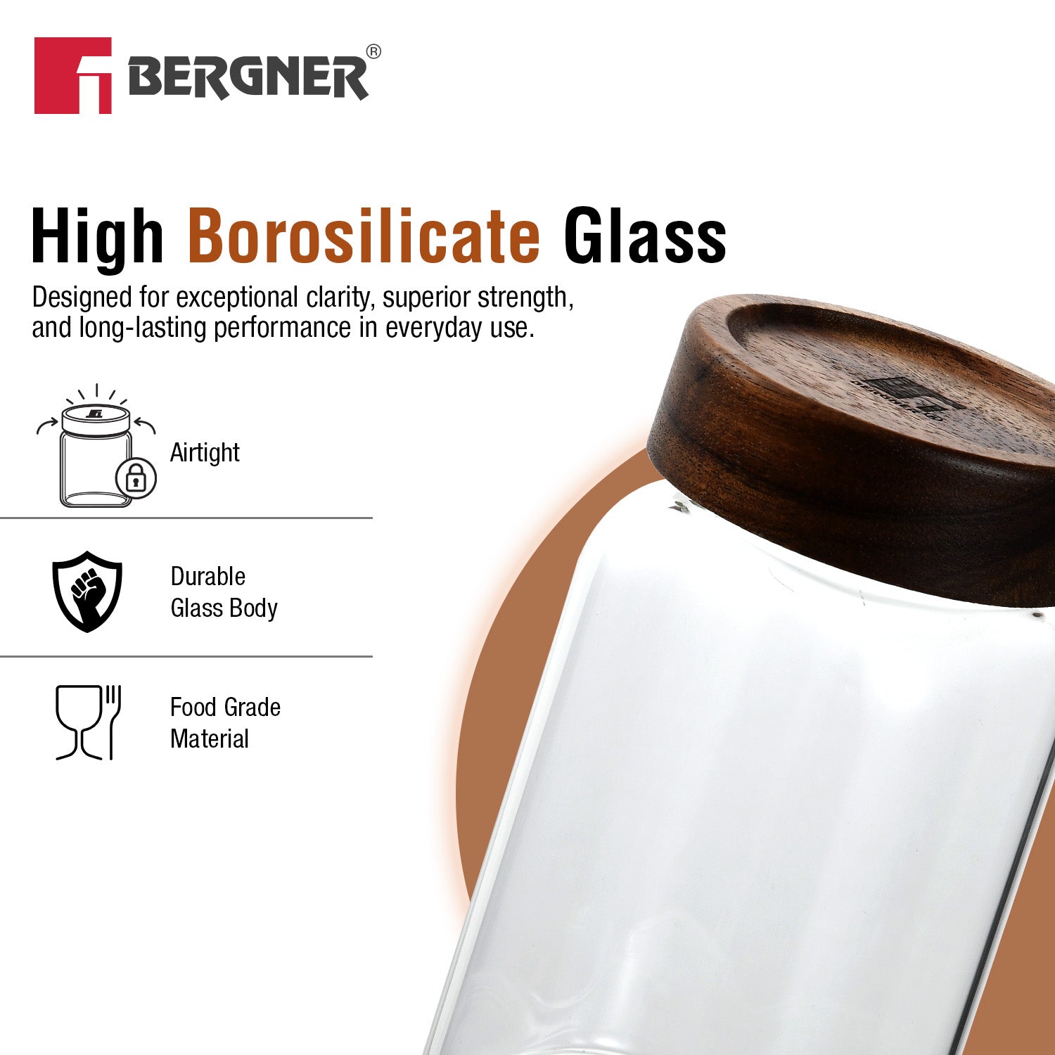 Acadia 600ml Square Borosilicate Glass Jar with Wooden Lid