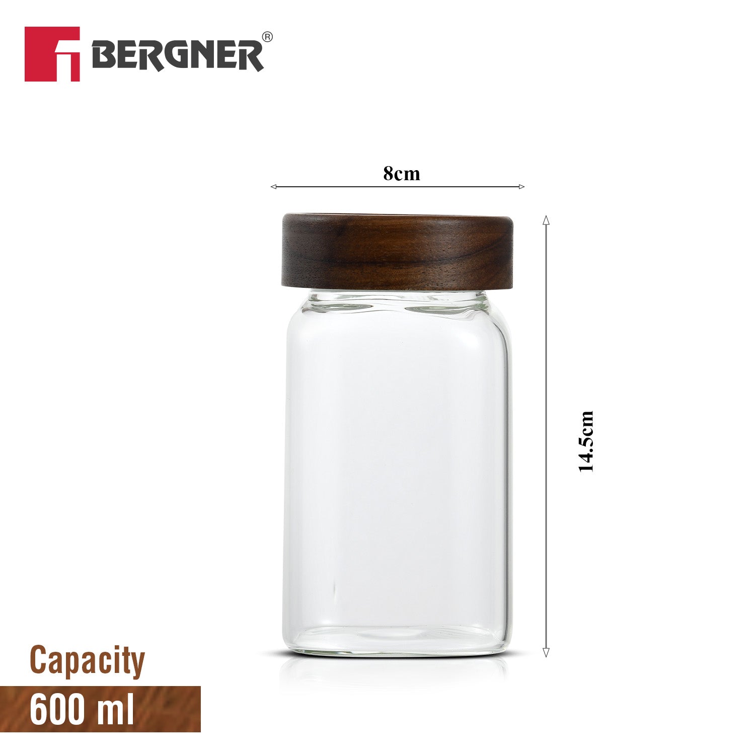 Acadia 2Pcs (600 ml each) Tall Square Borosilicate Glass Jar with Lid