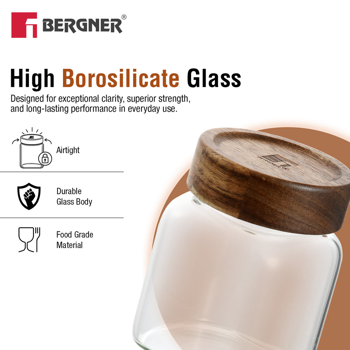 Acadia 3Pcs (400 ml each) Square Borosilicate Glass Jar with Lid