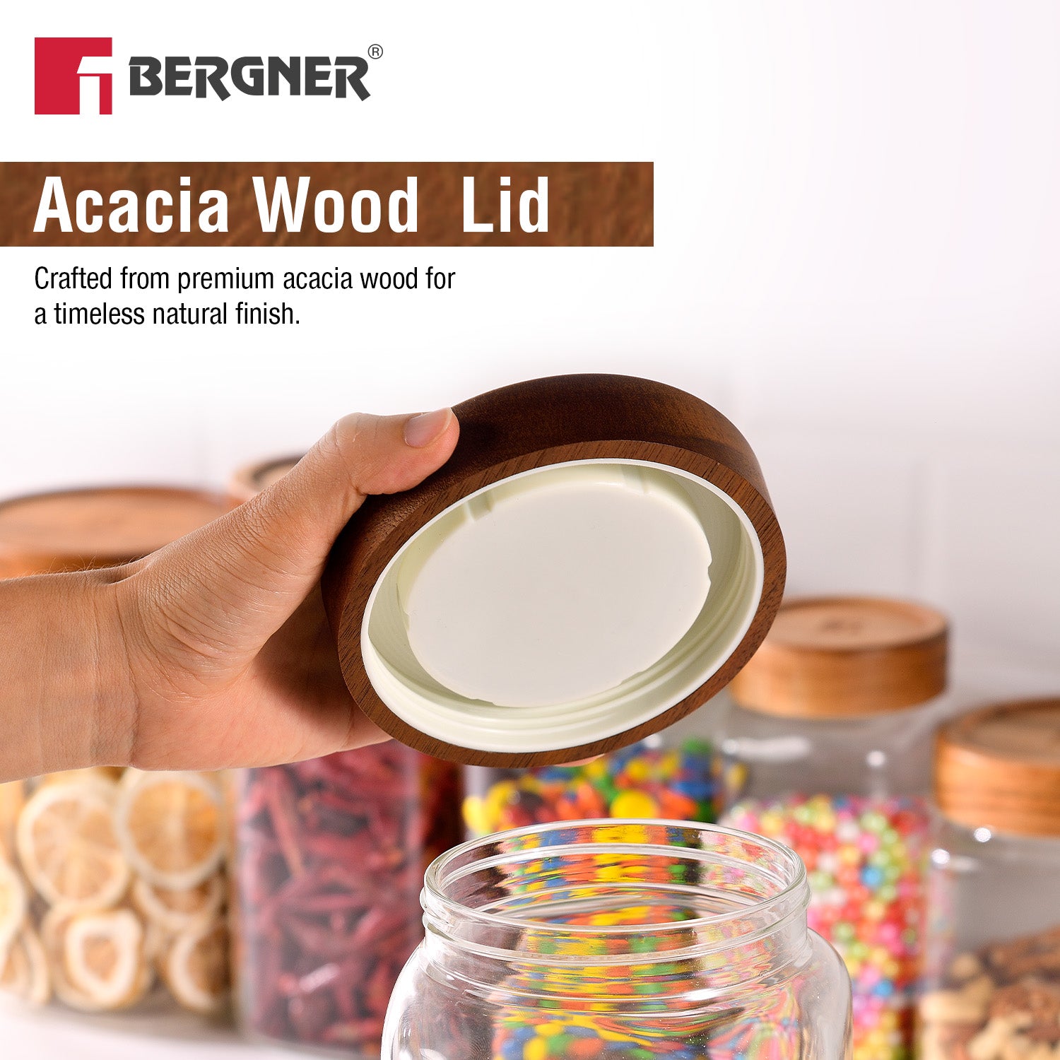 Acadia 1600ml Square Borosilicate Glass Jar with Wooden Lid