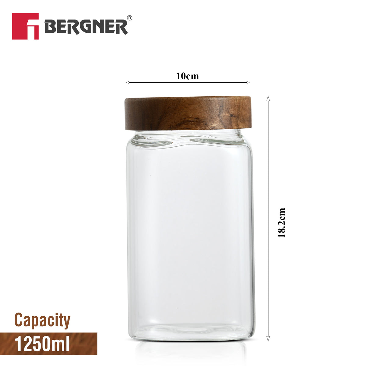 Acadia 1300ml Square Borosilicate Glass Jar with Wooden Lid
