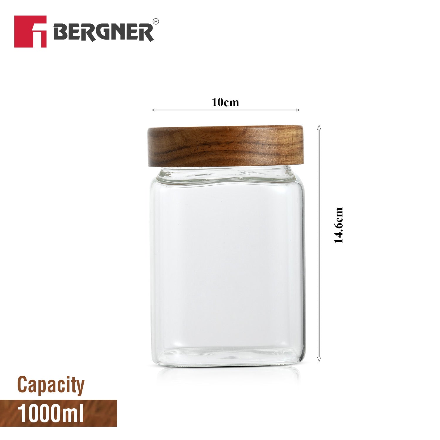 Acadia 1050ml Square Borosilicate Glass Jar with Wooden Lid