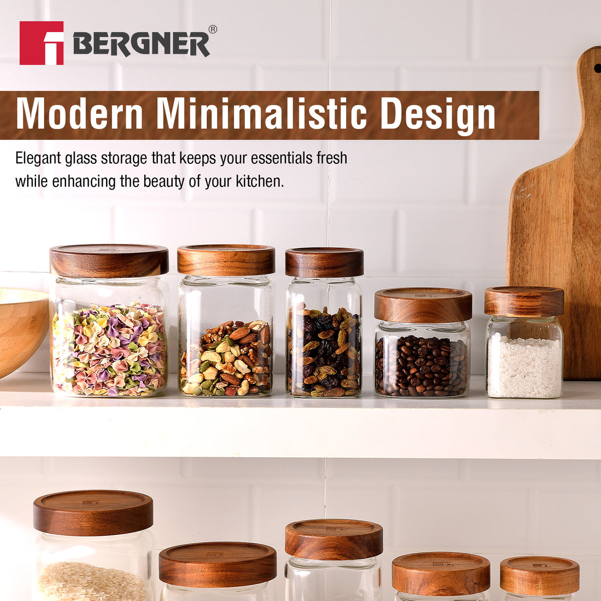 Acadia 1050ml Square Borosilicate Glass Jar with Wooden Lid