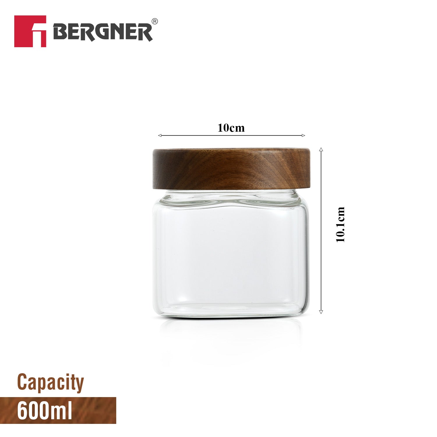 Acadia 2Pcs (600 ml each) Square Borosilicate Glass Jar with Lid