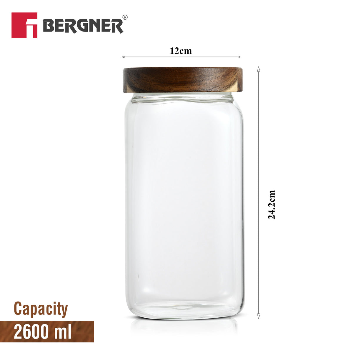 Acadia 2400ml Square Borosilicate Glass Jar with Wooden Lid