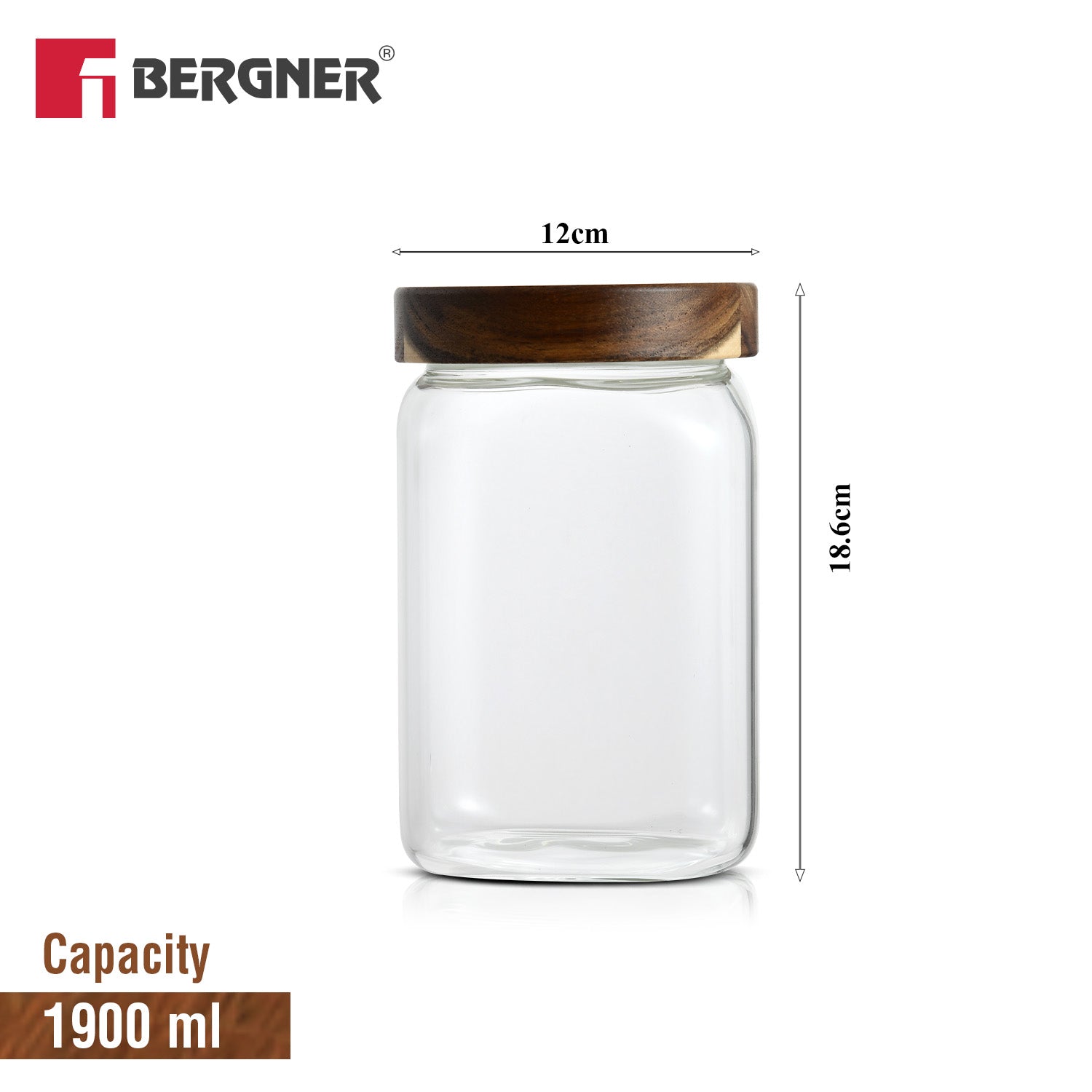 Acadia 1900ml Square Borosilicate Glass Jar with Wooden Lid