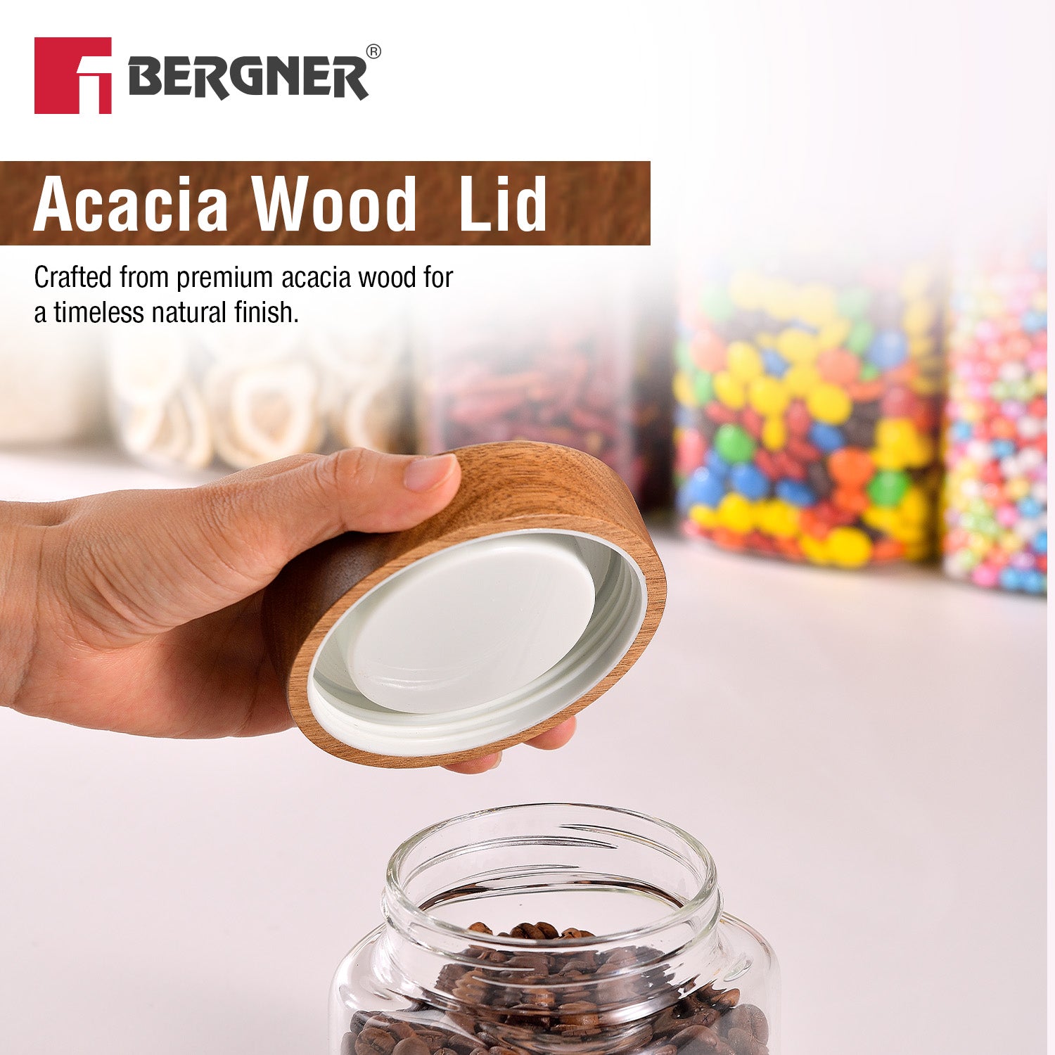 Acadia 1400ml Square Borosilicate Glass Jar with Wooden Lid